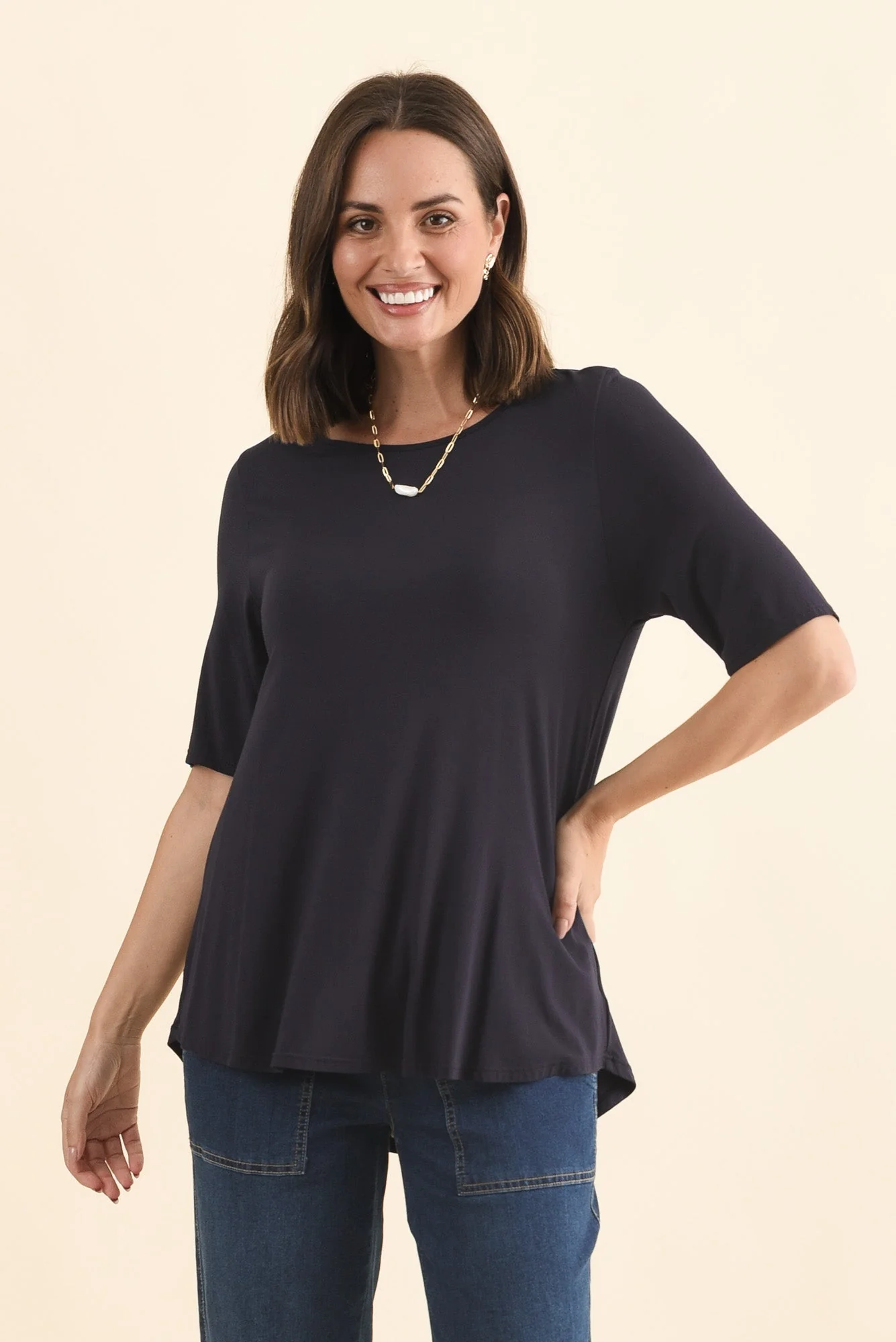 Buttery Navy Half Sleeve Top