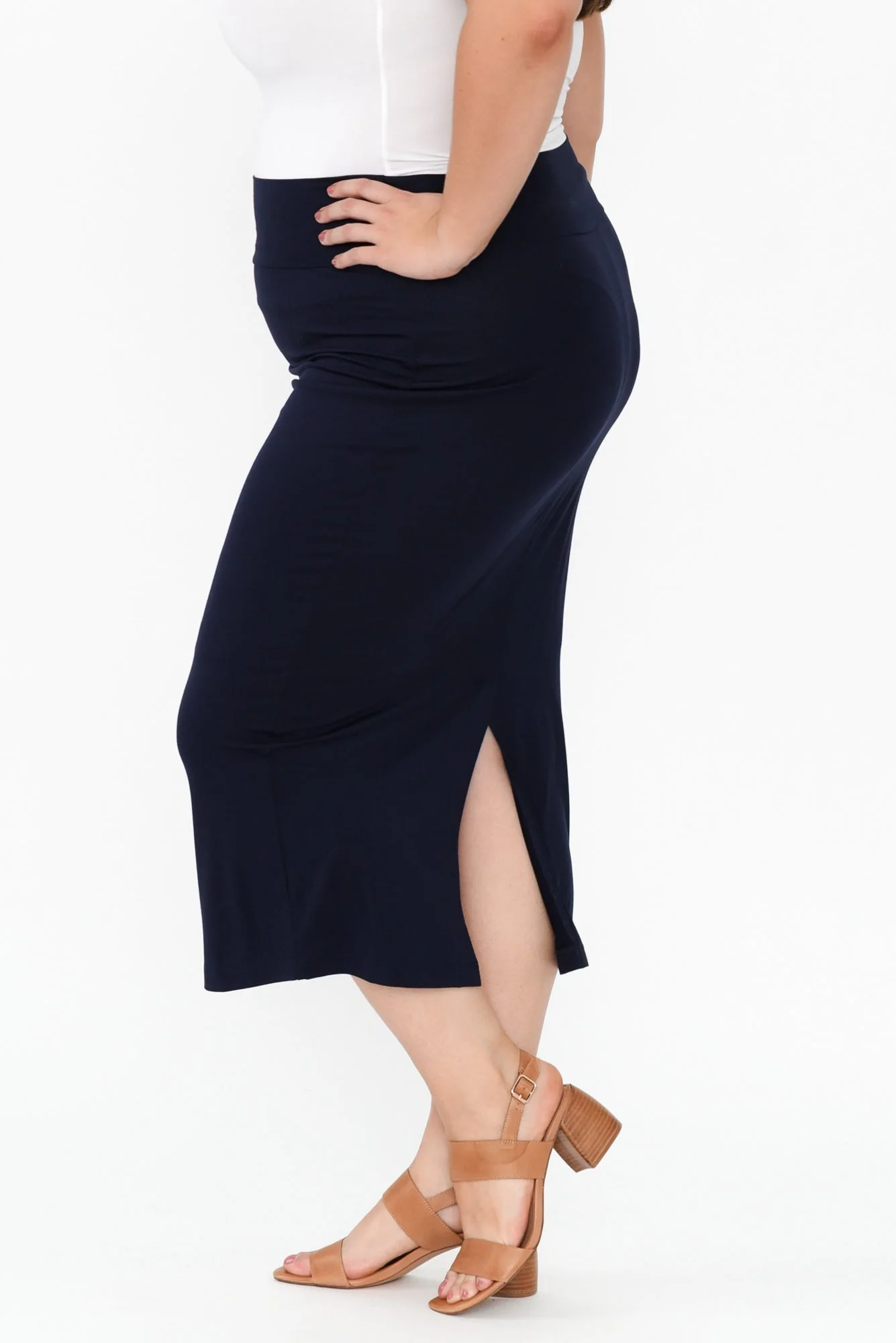 Navy Bamboo Maxi Tube Skirt - Image 14