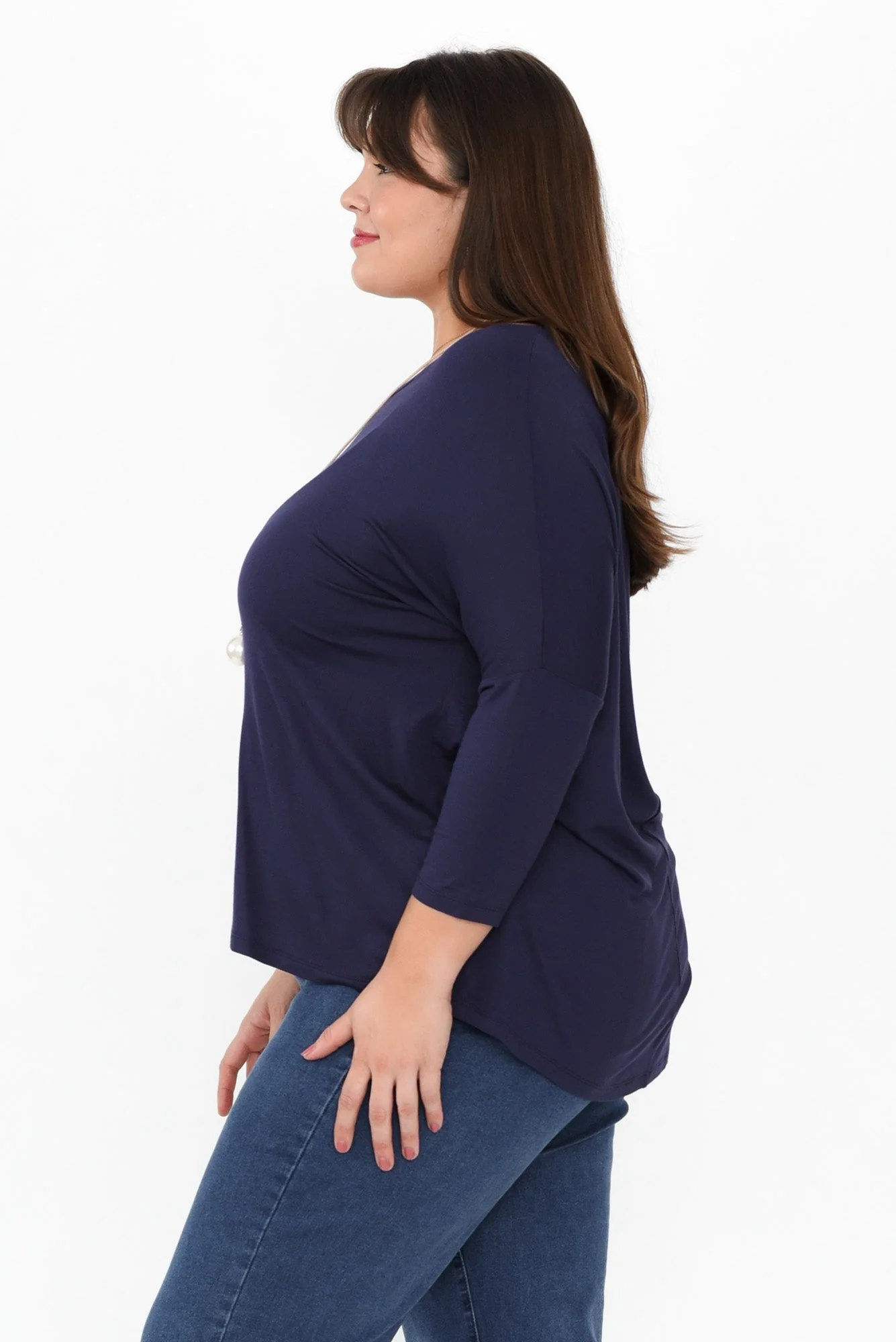 Navy Milan 3/4 Sleeve Top - Image 10