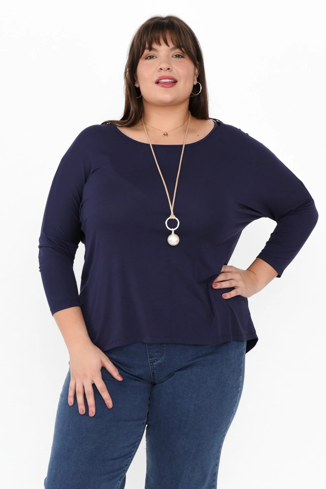 Navy Milan 3/4 Sleeve Top - Image 8
