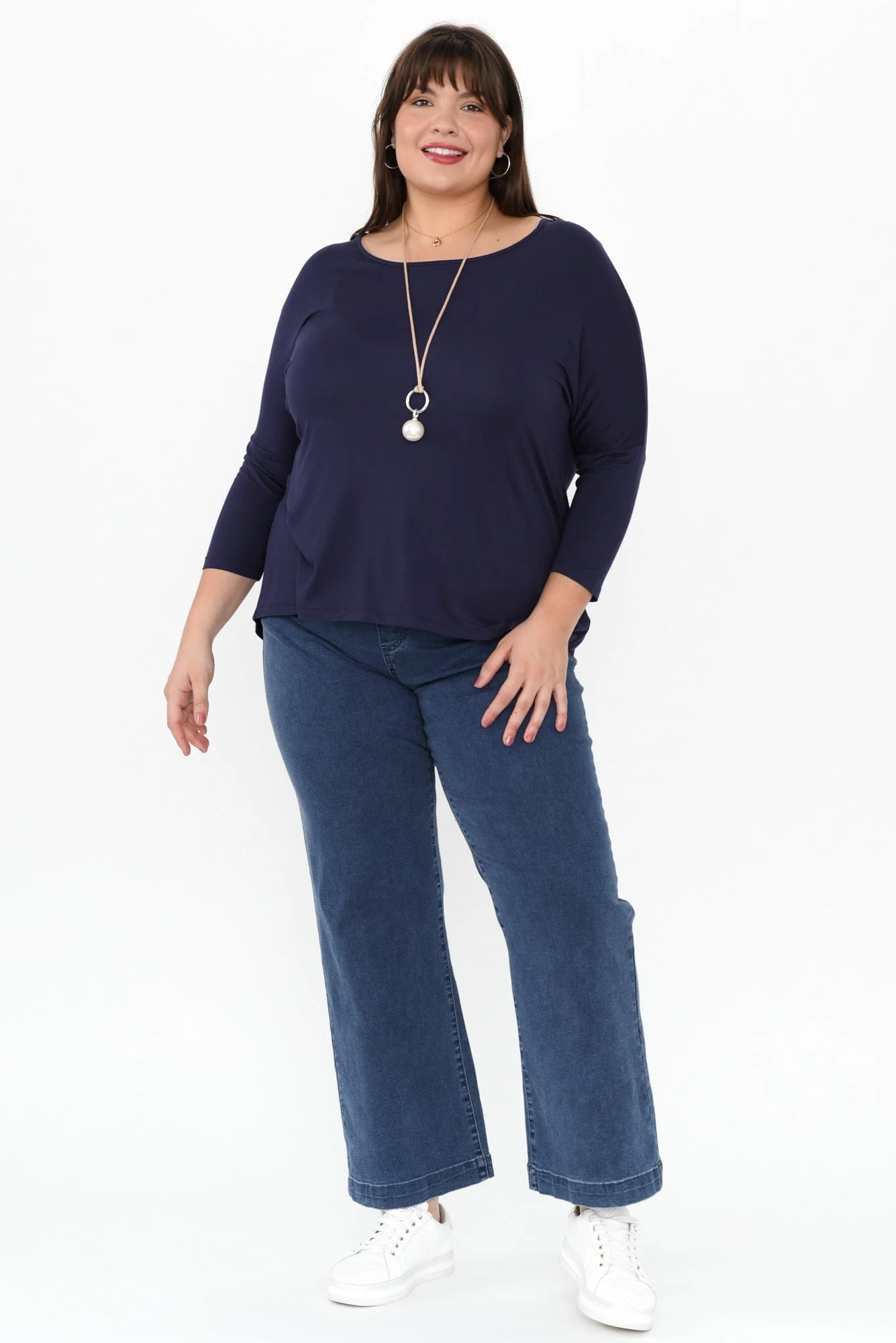 Navy Milan 3/4 Sleeve Top - Image 9