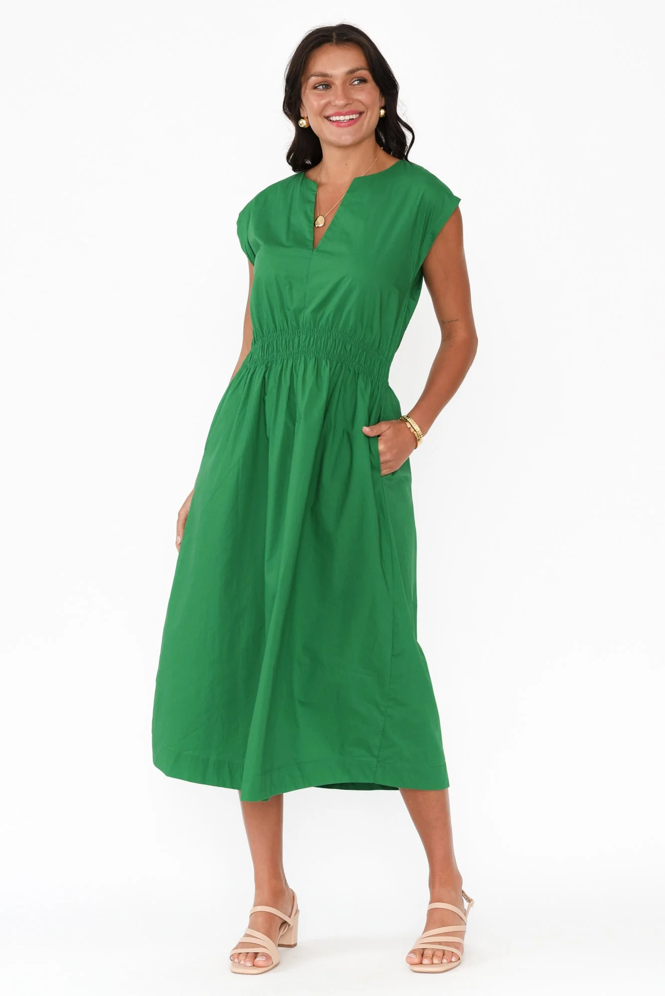 Nelly Green Cotton Midi Dress - Image 6