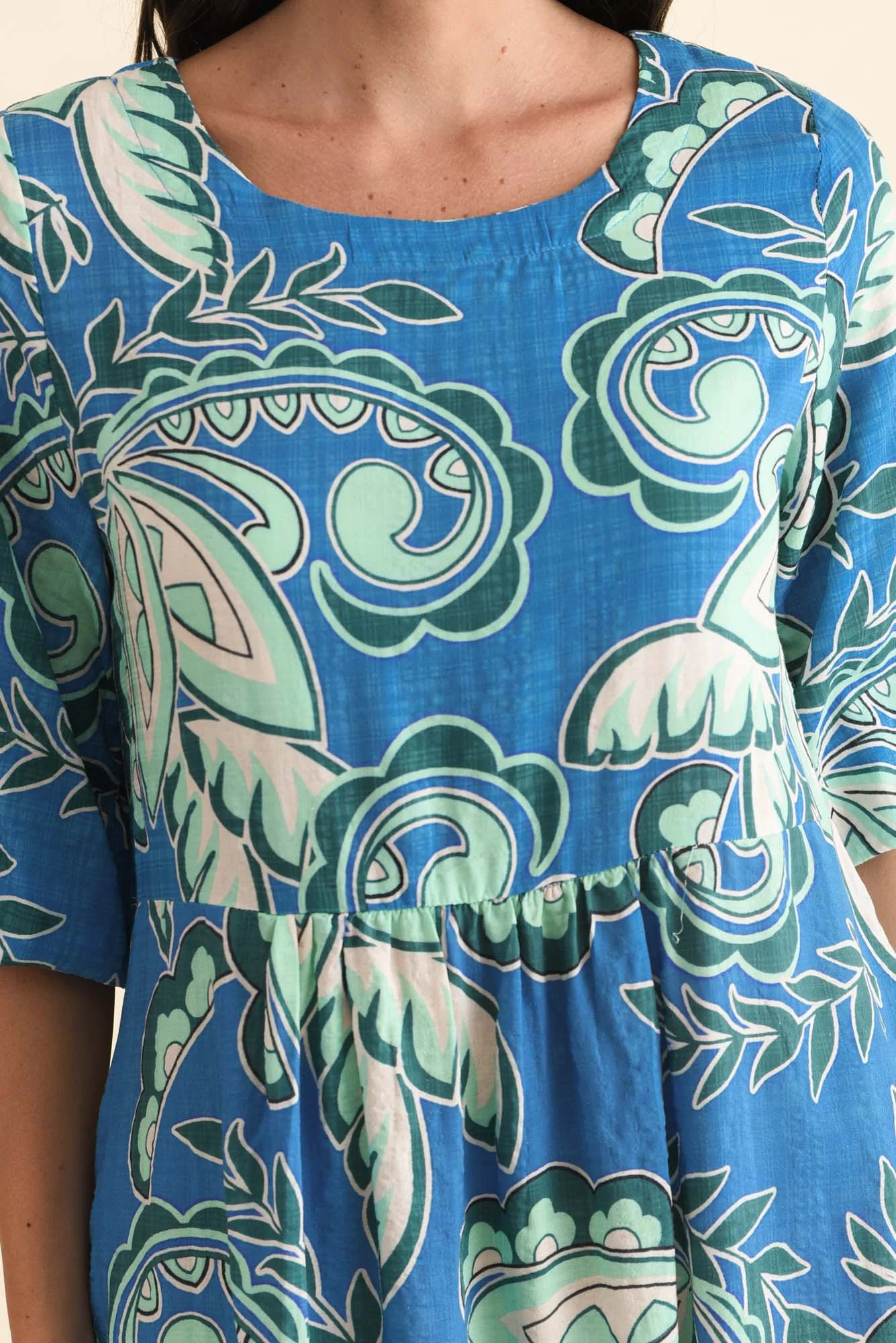 Nicolette Blue Paisley Cotton Blend Sleeved Dress - Image 5