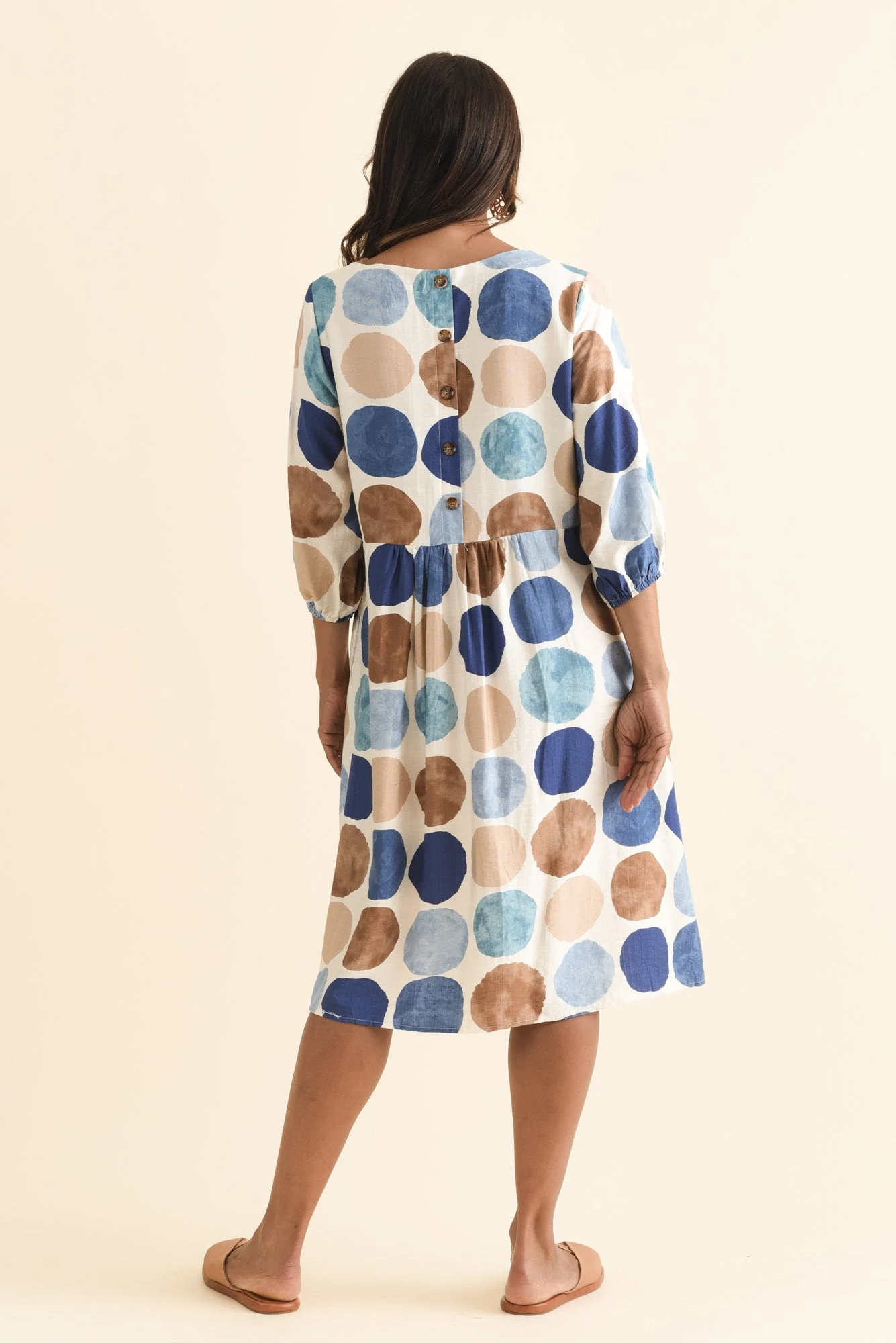 Nicolette Navy Spot Cotton Blend Sleeved Dress - Image 4