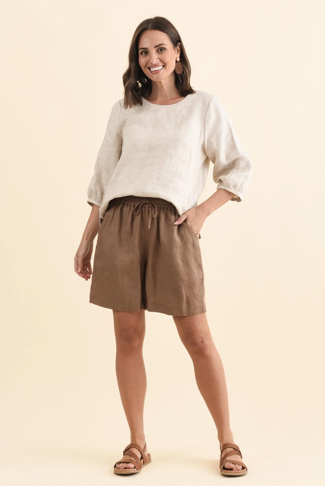 Nirah Mocha Linen Pocket Shorts - Image 6