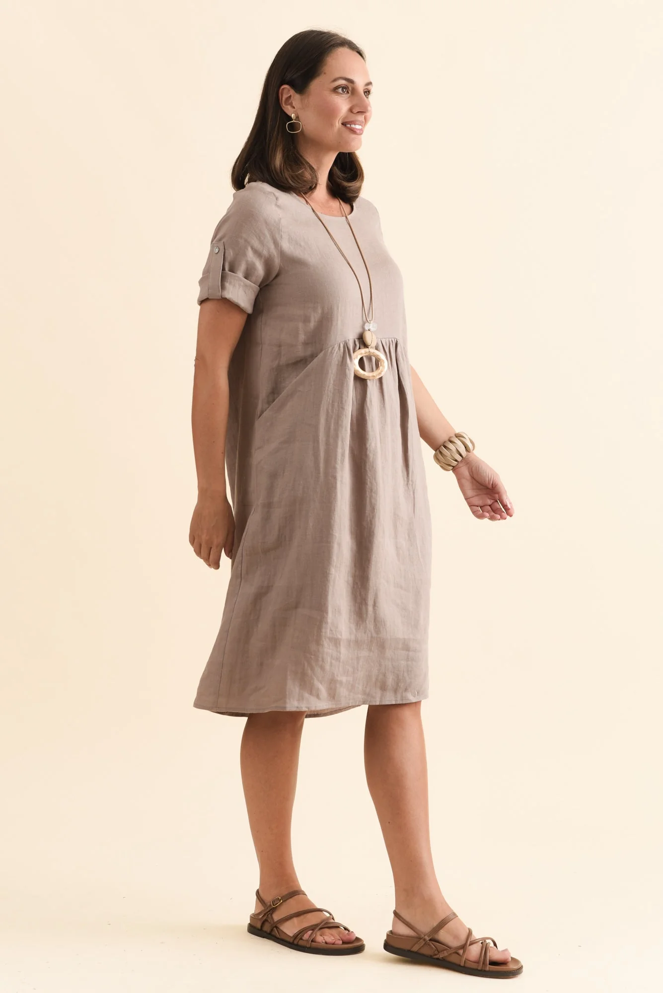 Nolita Mocha Linen Pocket Dress - Image 3