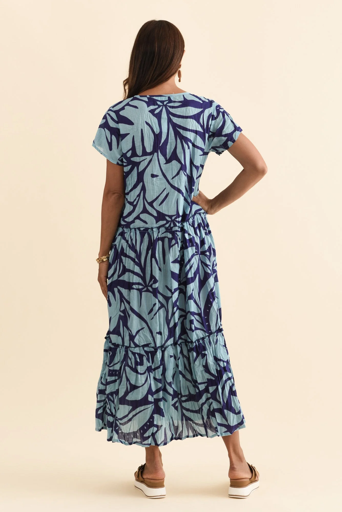 Nona Blue Botanical Crinkle Cotton Maxi Dress - Image 5