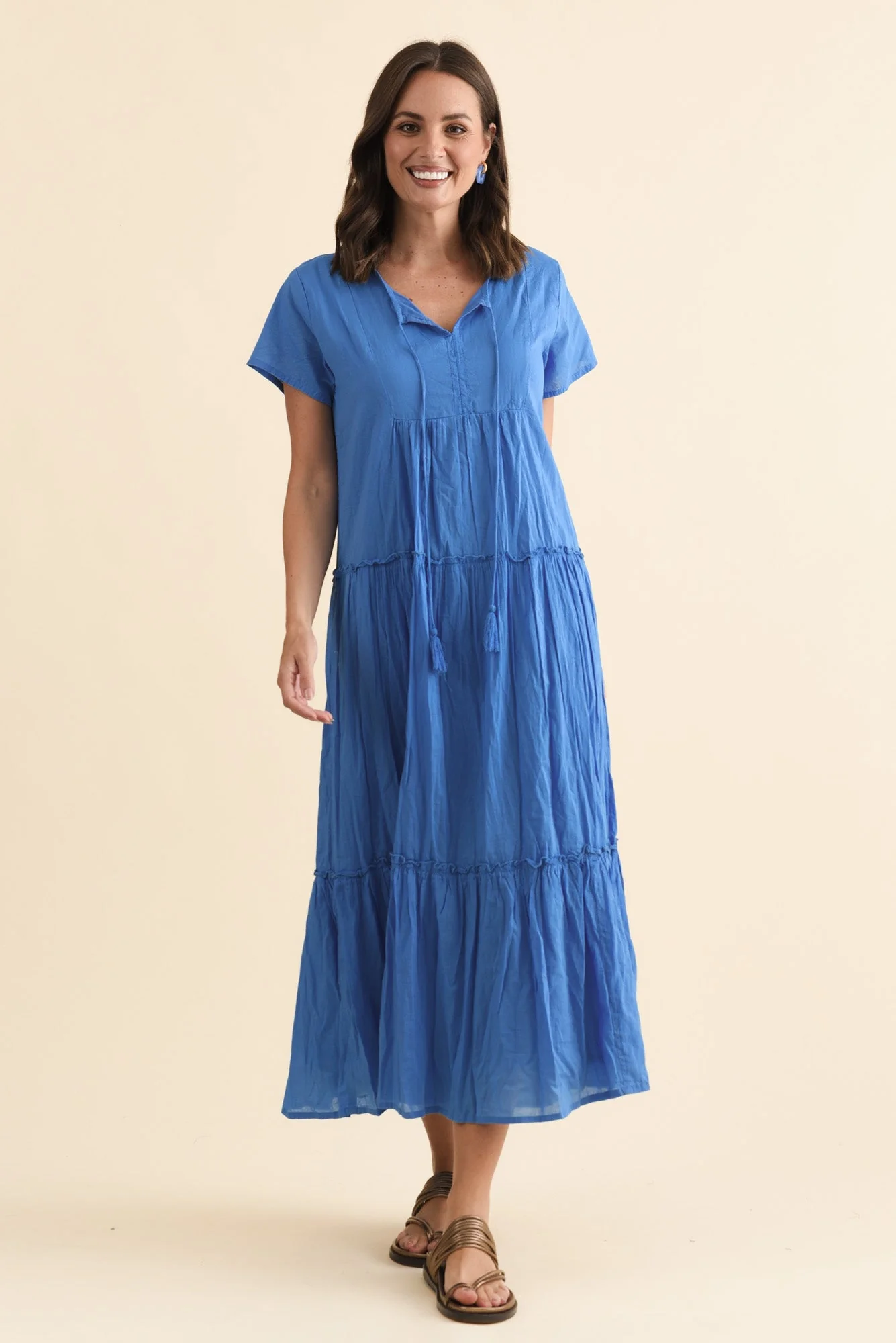 Nona Blue Crinkle Cotton Maxi Dress - Image 2