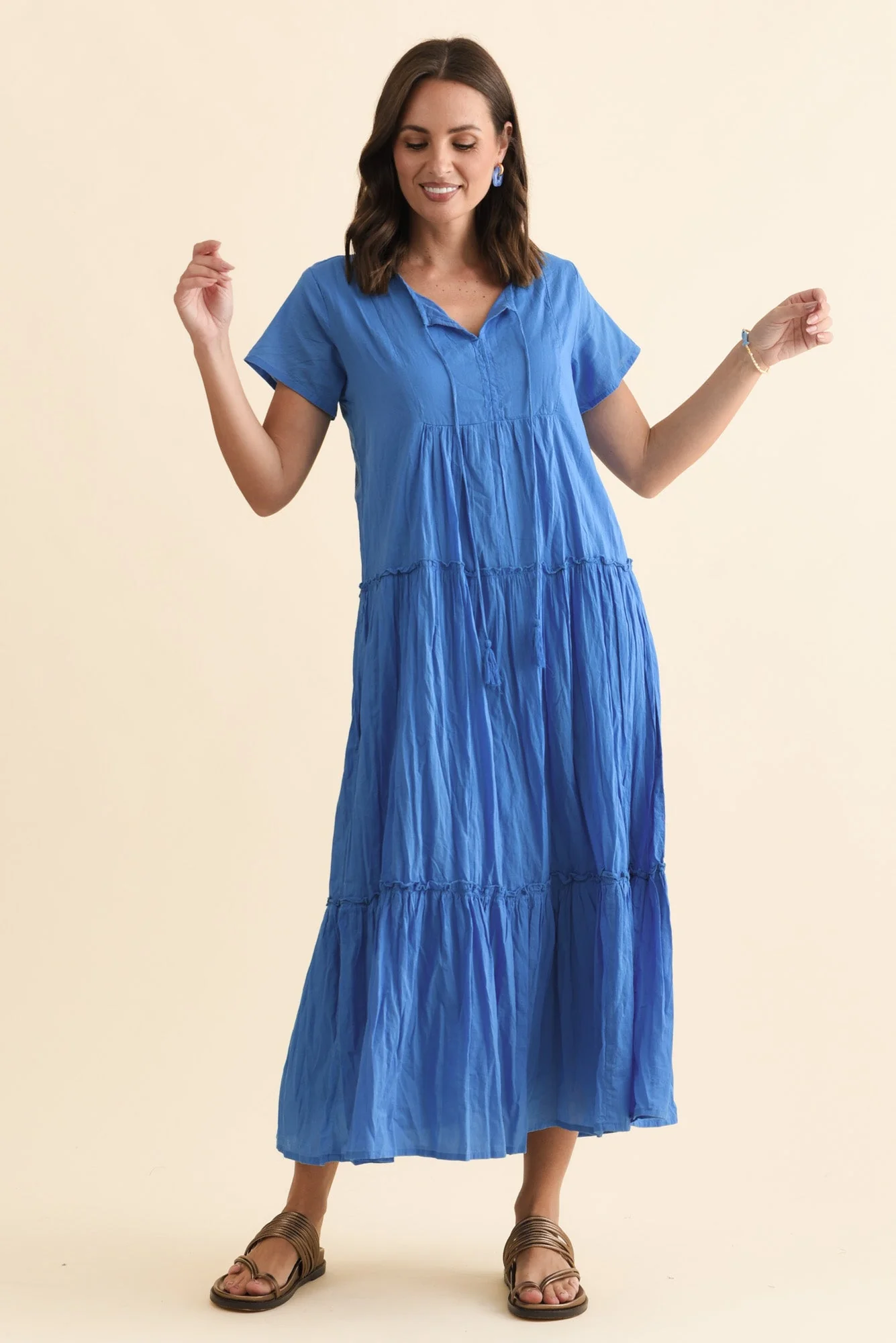 Nona Blue Crinkle Cotton Maxi Dress - Image 3
