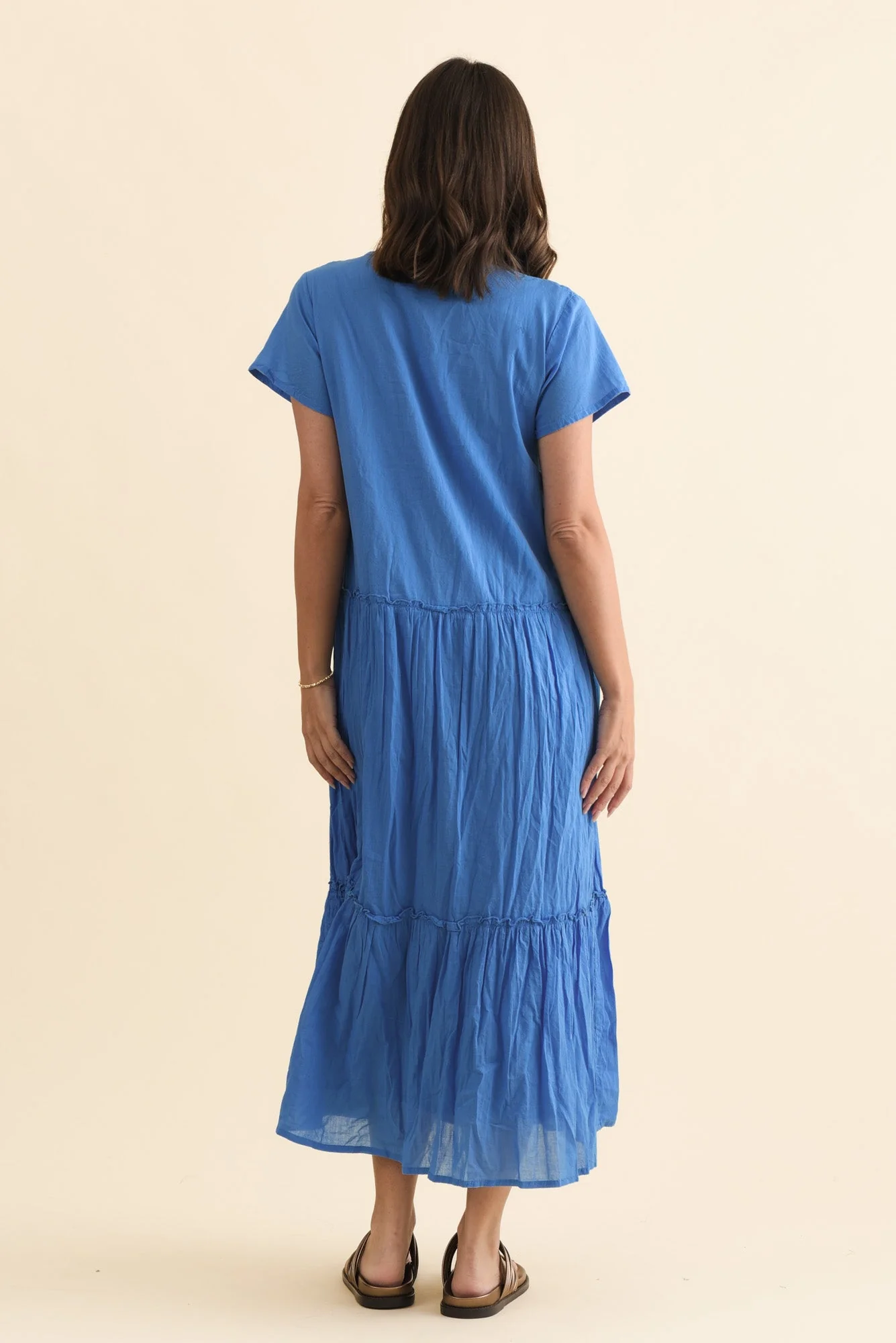 Nona Blue Crinkle Cotton Maxi Dress - Image 5