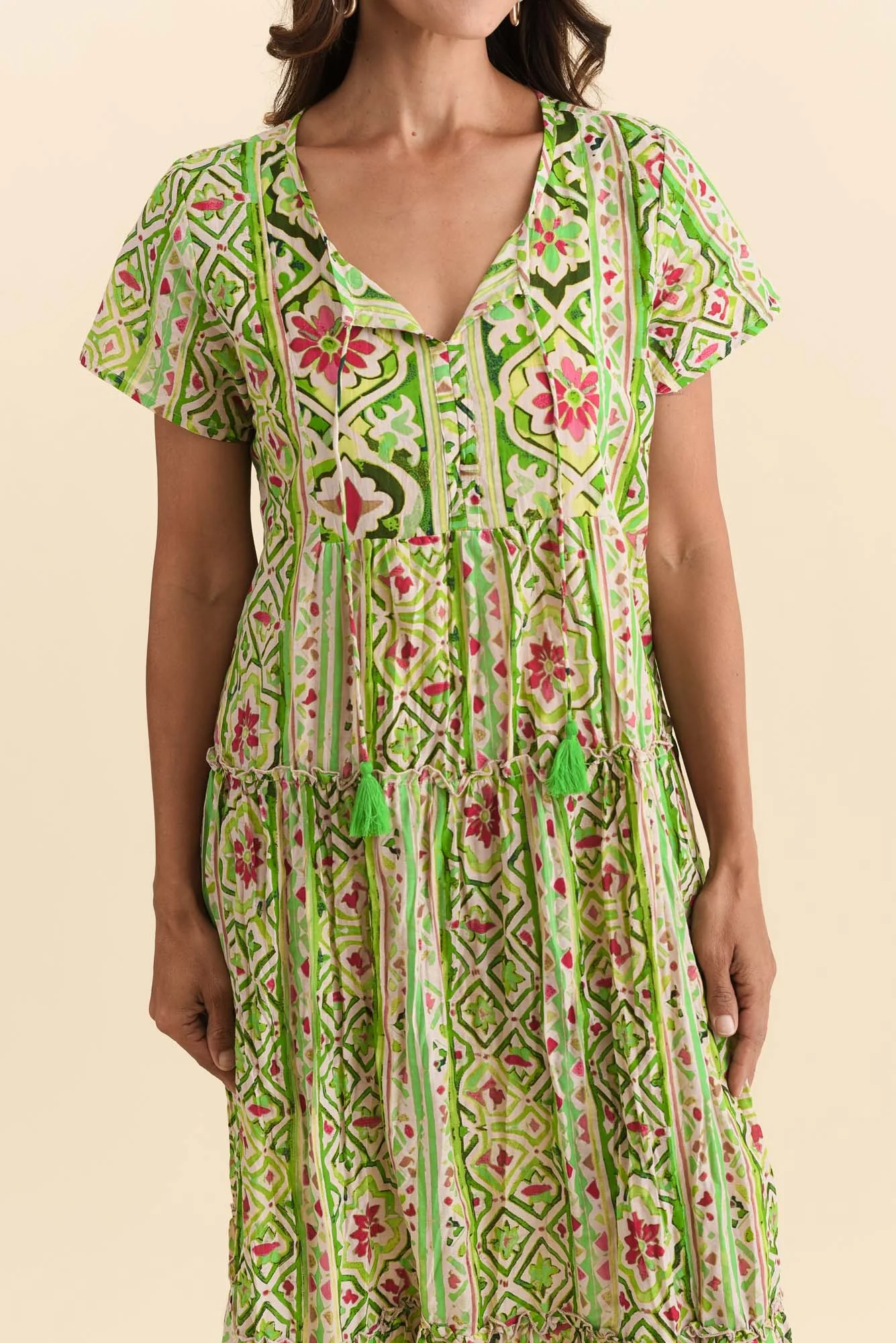 Nona Green Abstract Crinkle Cotton Maxi Dress - Image 5
