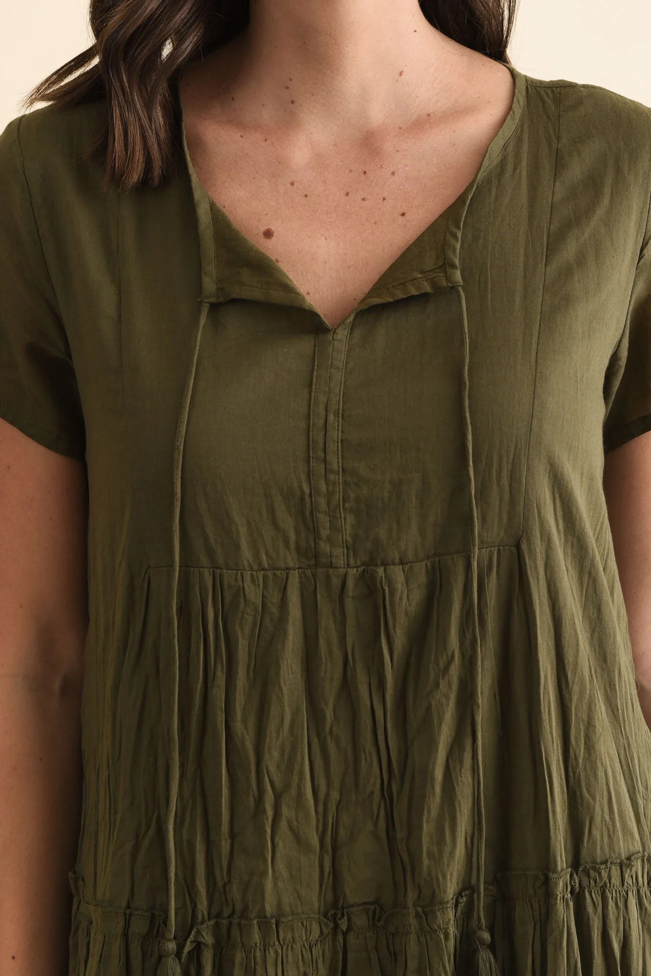 Nona Khaki Crinkle Cotton Maxi Dress - Image 5