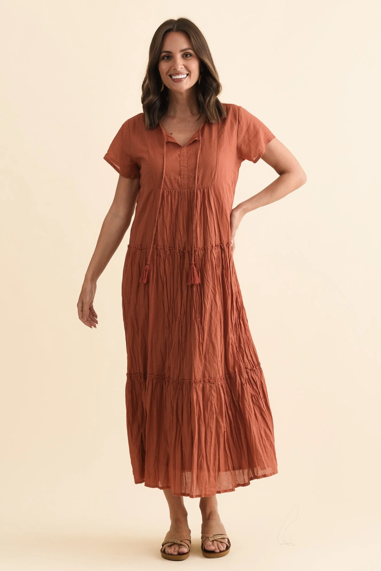 Nona Rust Crinkle Cotton Maxi Dress - Image 2
