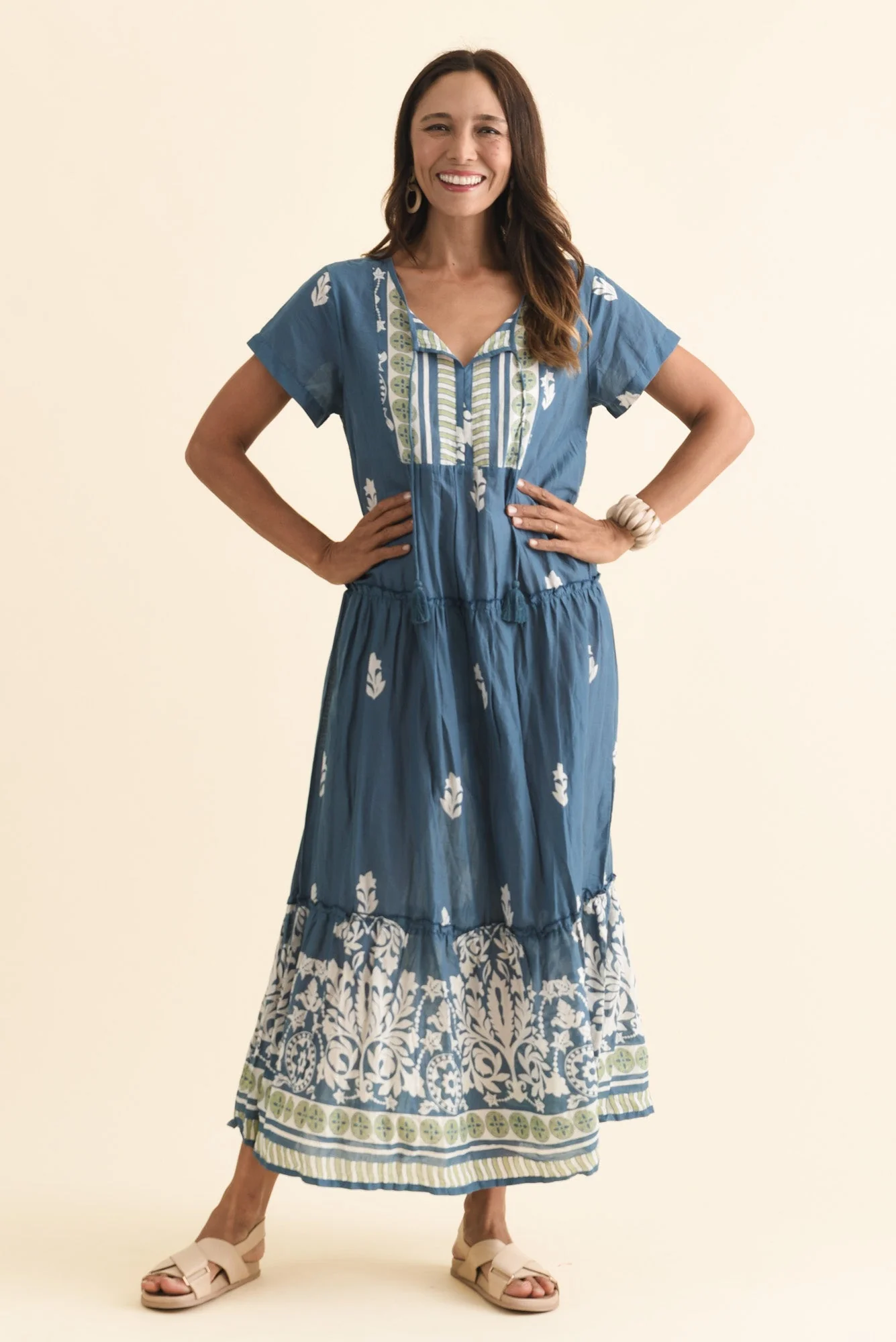 Nona Steel Abstract Crinkle Cotton Maxi Dress - Image 2