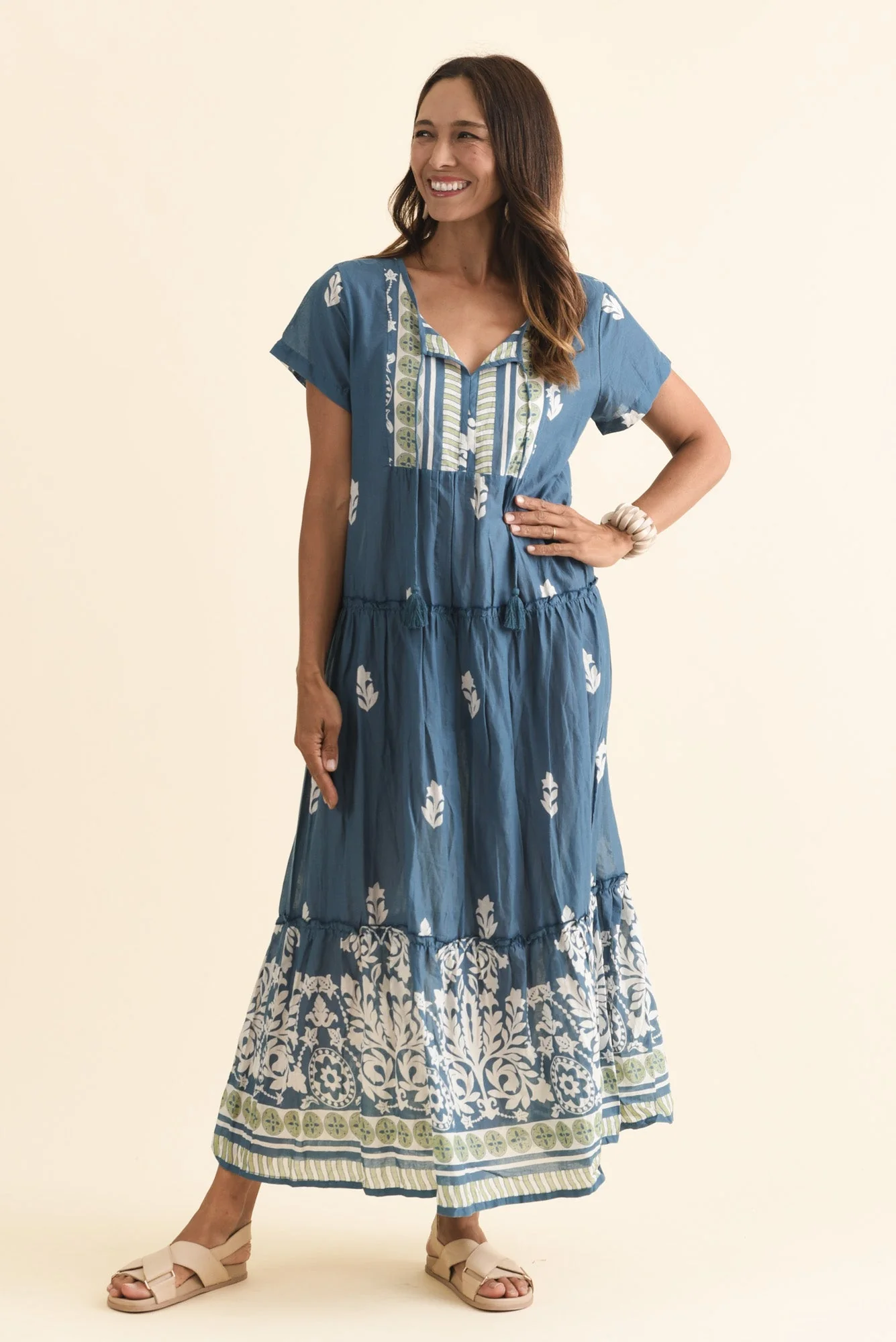 Nona Steel Abstract Crinkle Cotton Maxi Dress - Image 3