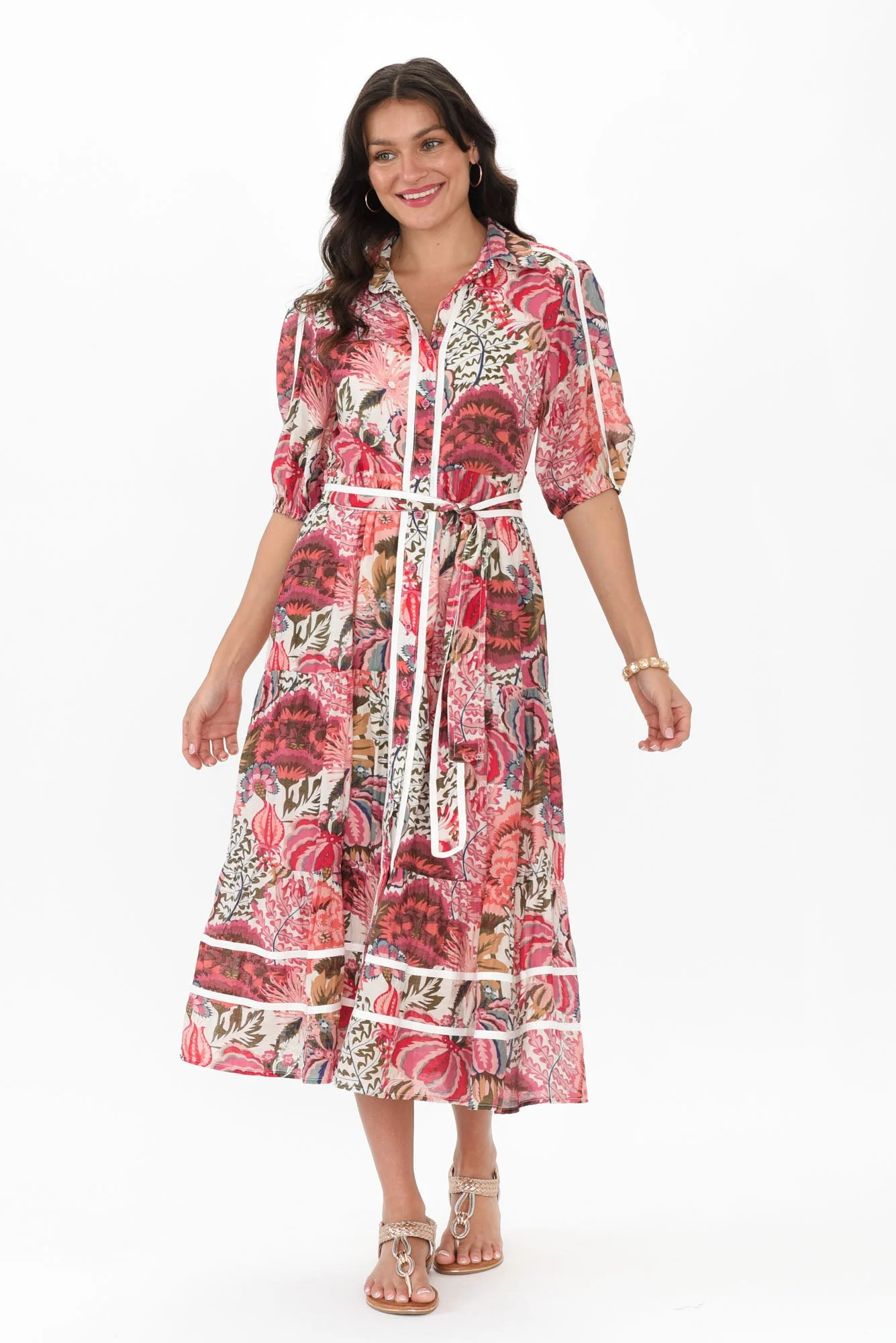 Nylah Pink Floral Cotton Blend Dress