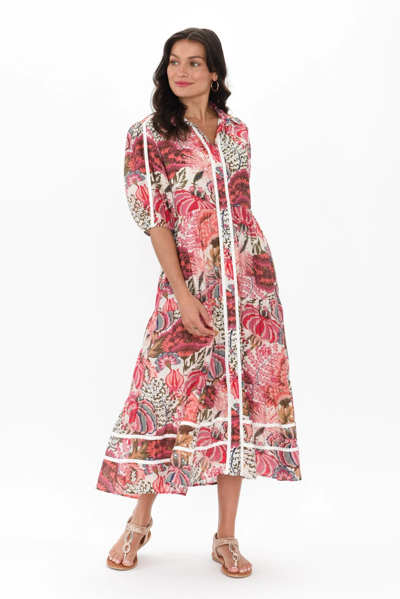 Nylah Pink Floral Cotton Blend Dress - Image 2