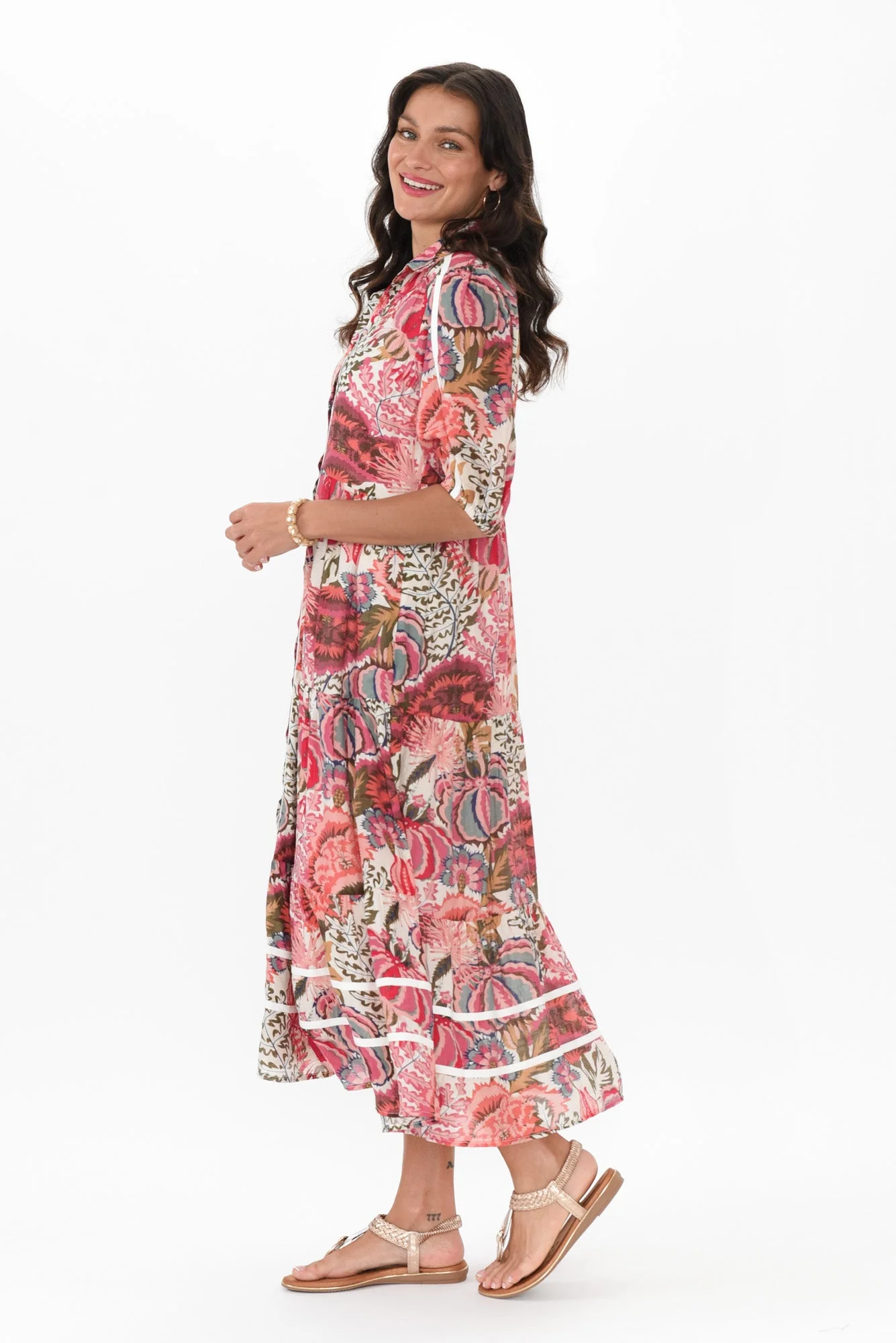 Nylah Pink Floral Cotton Blend Dress - Image 3