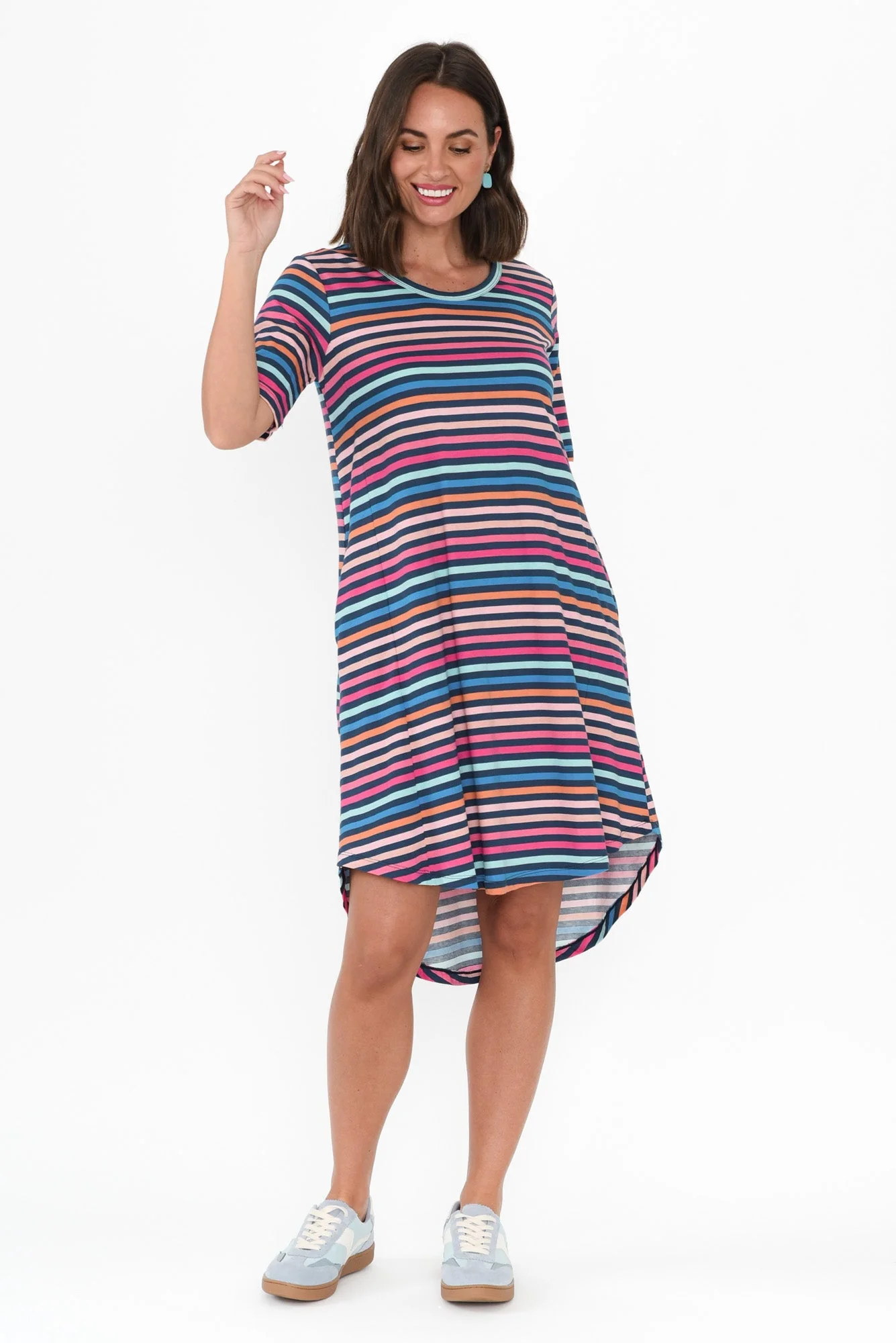 Nyree Blue Stripe Hi Lo Cotton Dress