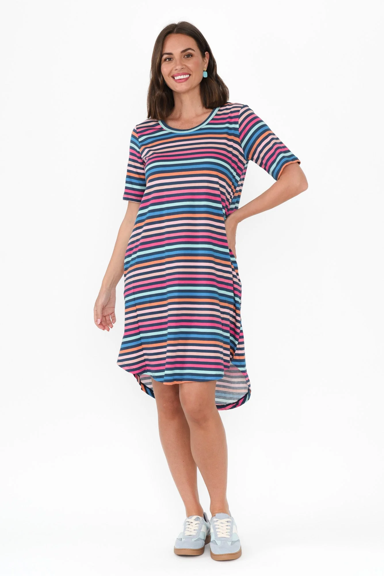 Nyree Blue Stripe Hi Lo Cotton Dress - Image 2