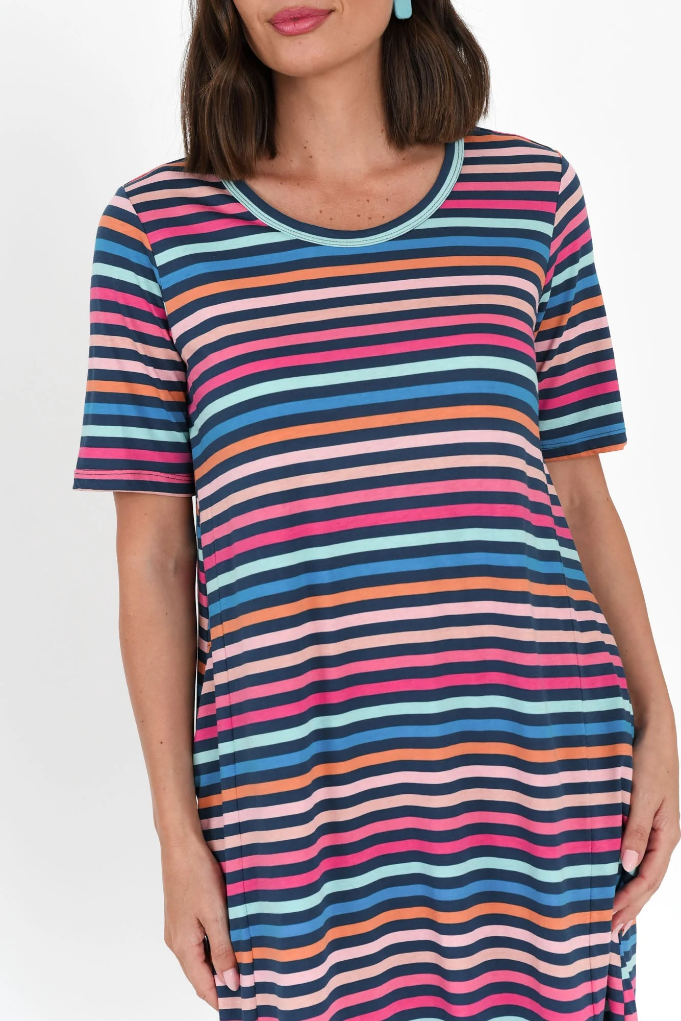 Nyree Blue Stripe Hi Lo Cotton Dress - Image 5