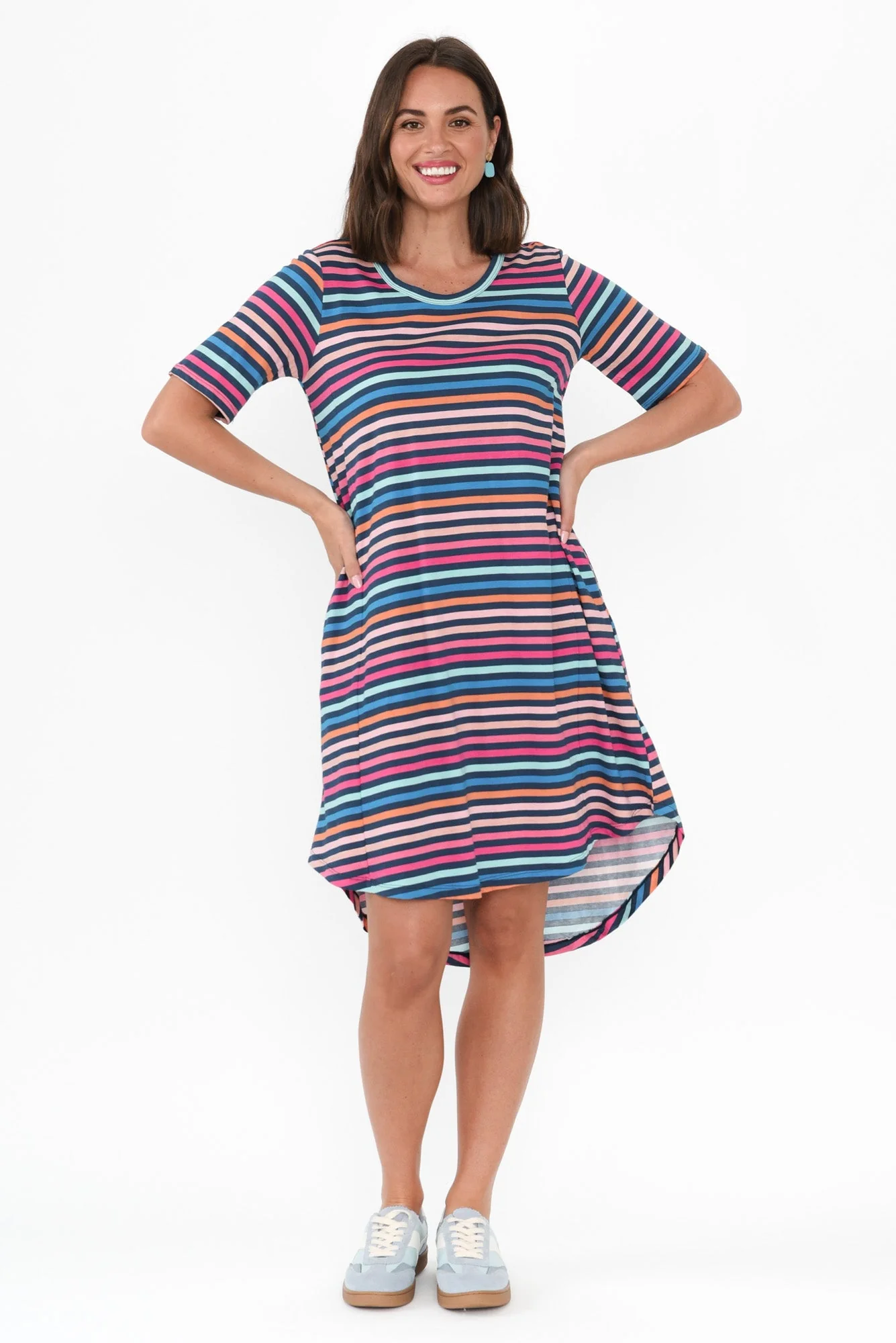 Nyree Blue Stripe Hi Lo Cotton Dress - Image 6