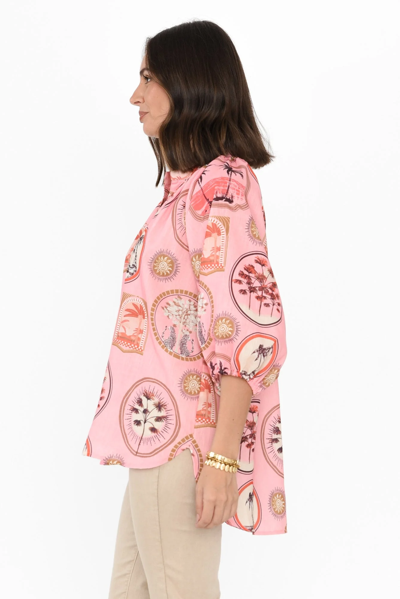 Nyssa Pink Tropical Linen Blend Shirt - Image 3