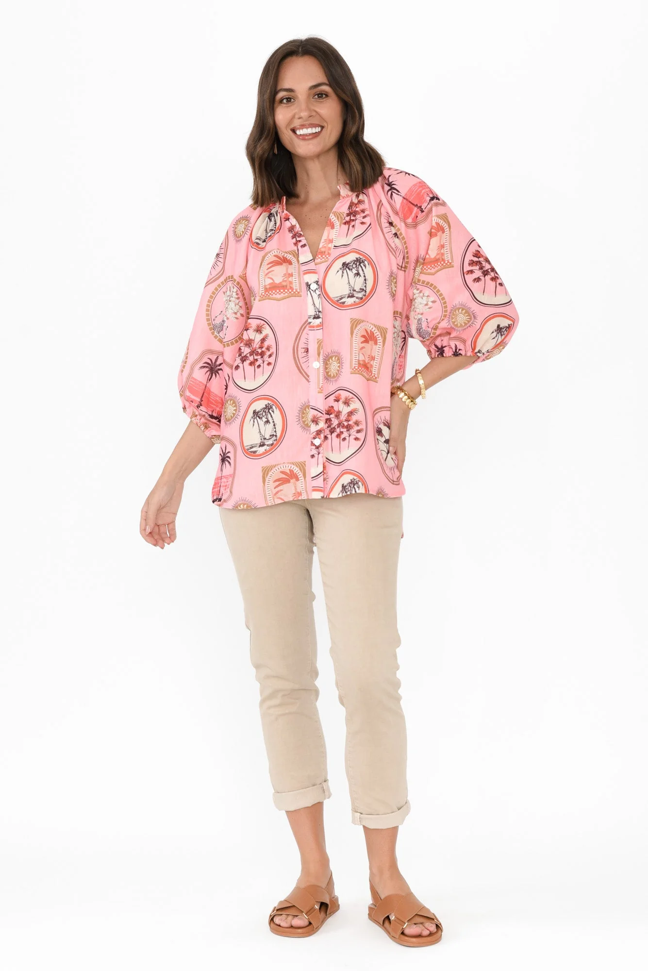 Nyssa Pink Tropical Linen Blend Shirt - Image 6