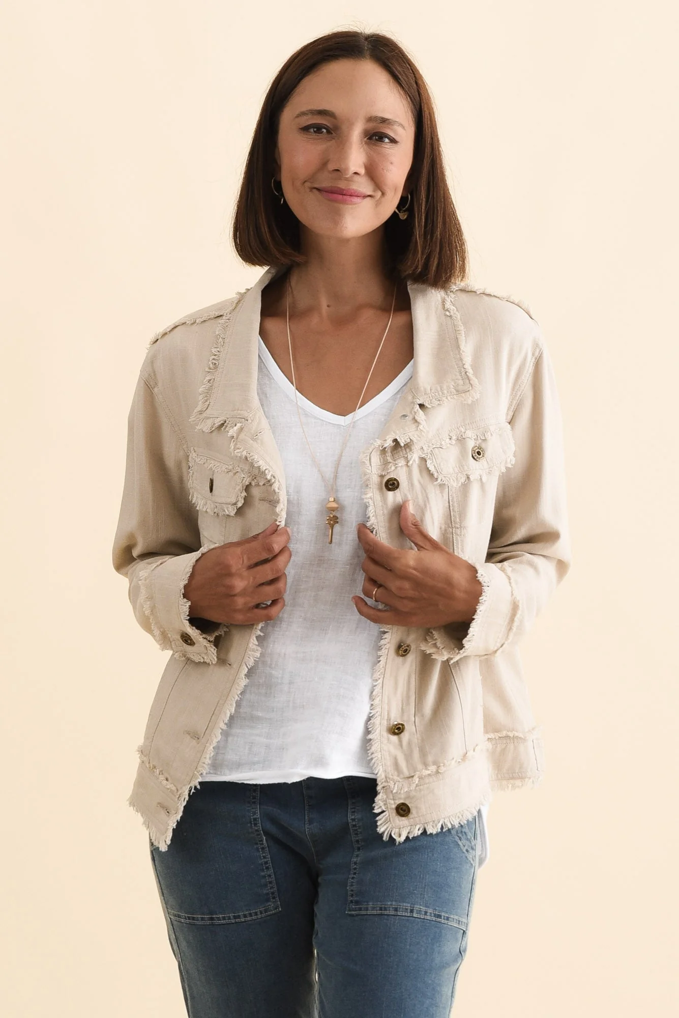 Oakley Beige Linen Frayed Jacket