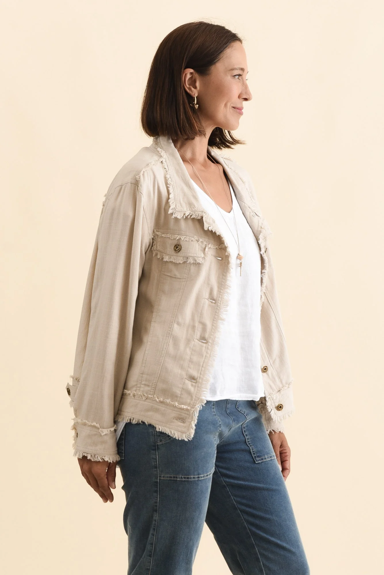 Oakley Beige Linen Frayed Jacket - Image 3