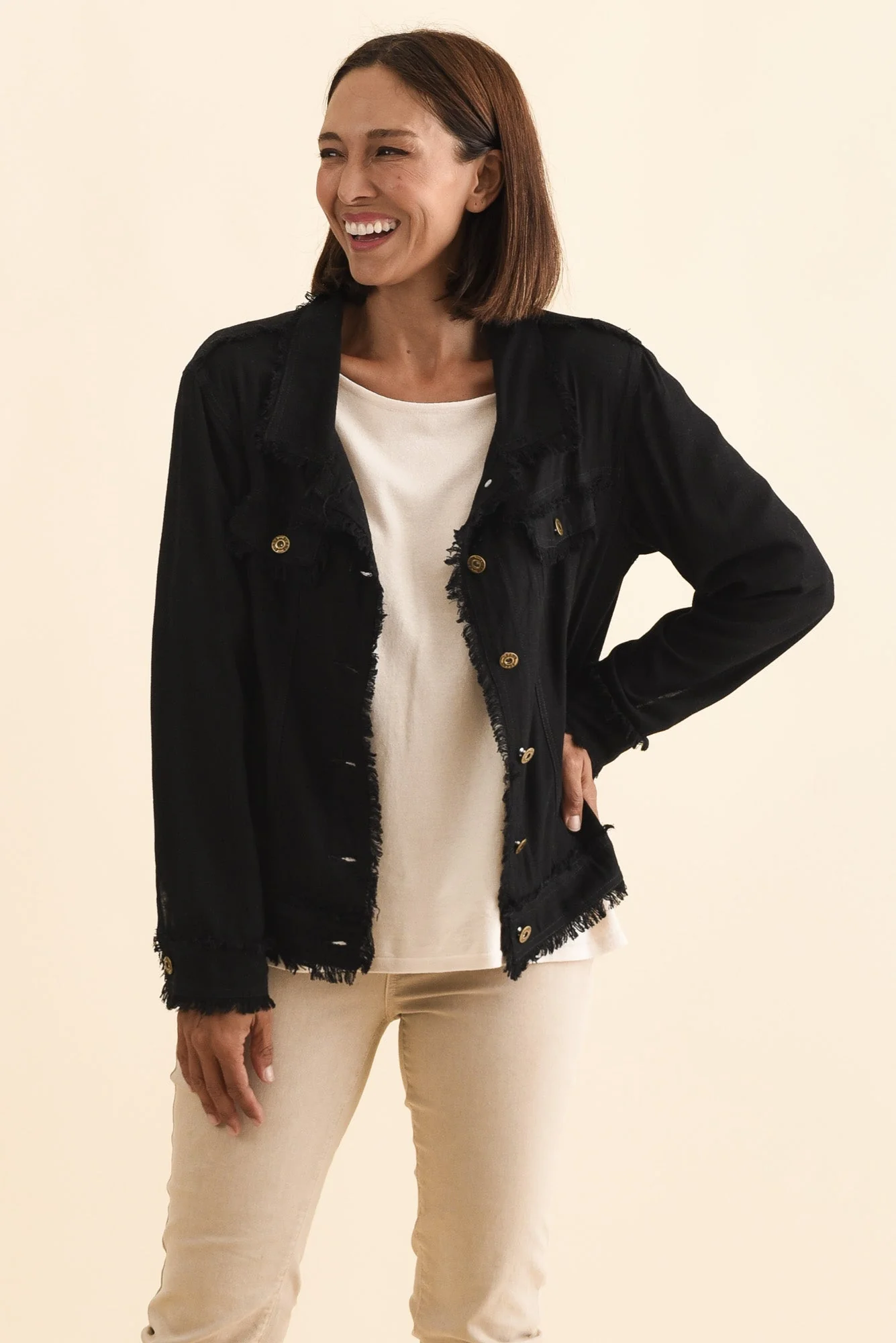 Oakley Black Linen Frayed Jacket