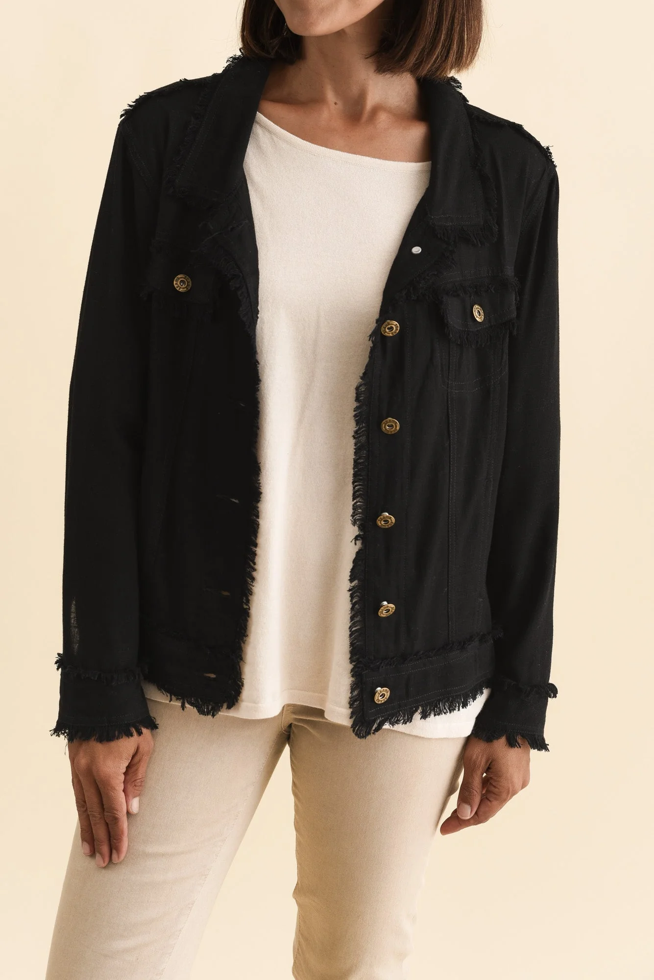 Oakley Black Linen Frayed Jacket - Image 5