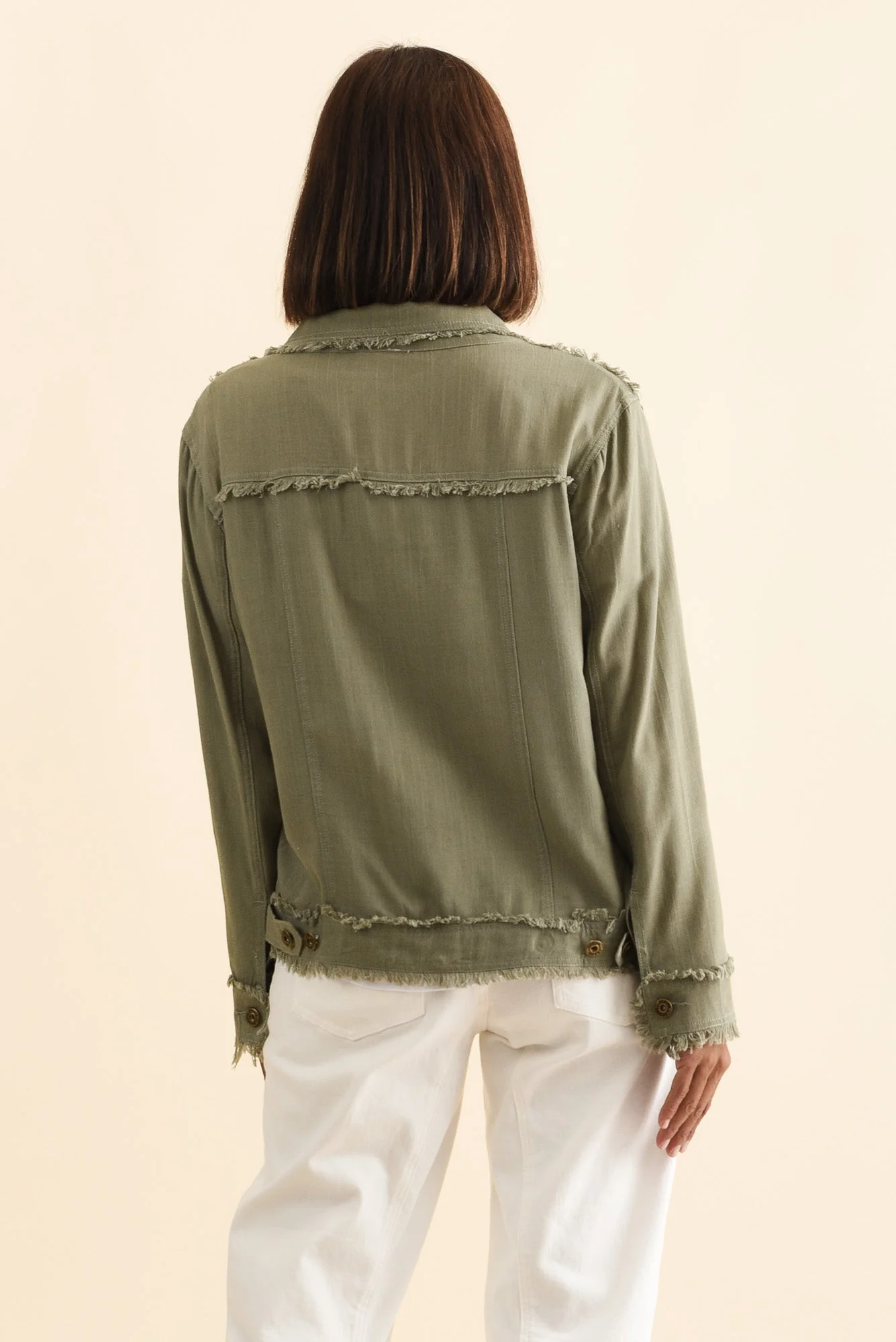 Oakley Khaki Linen Frayed Jacket - Image 4
