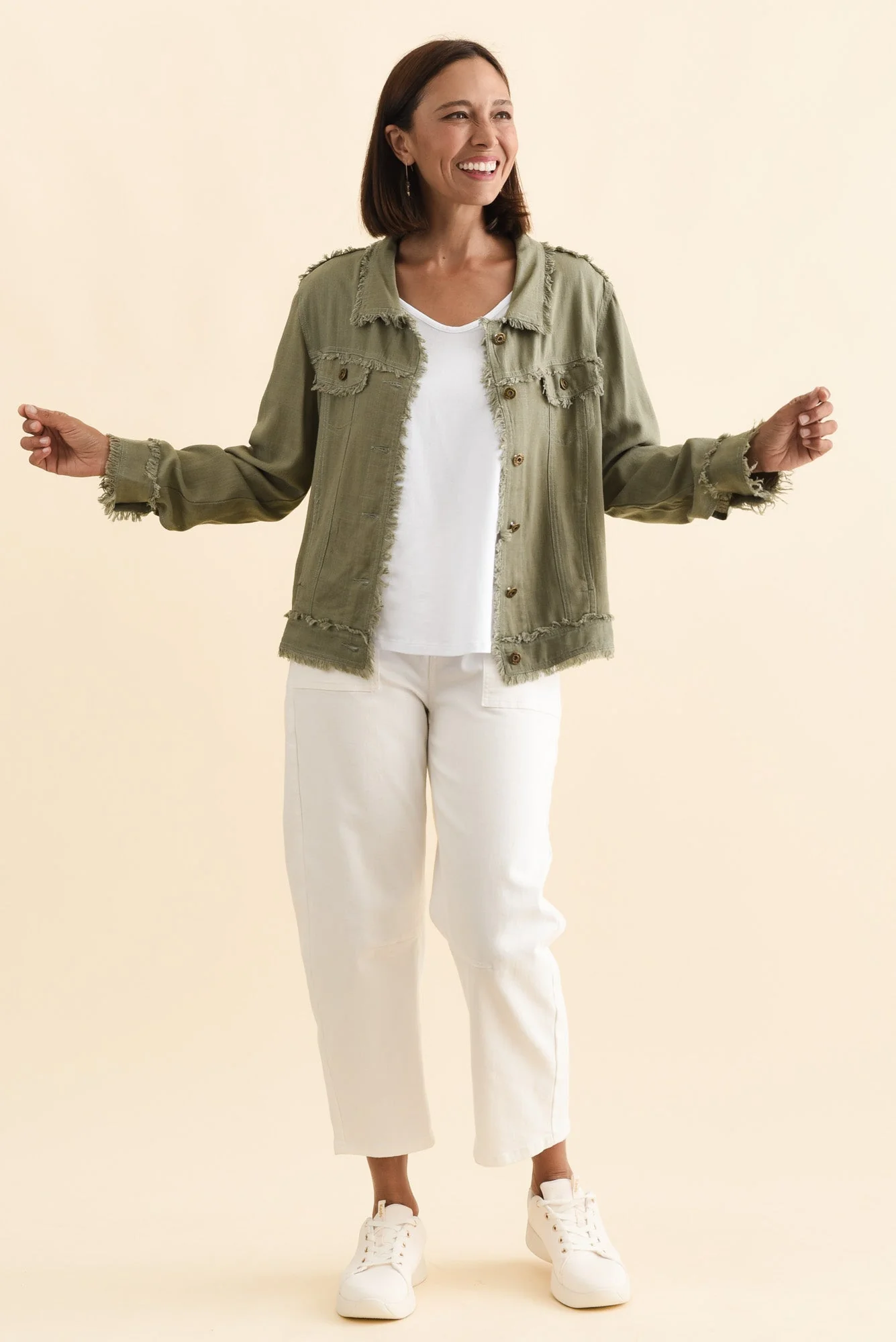 Oakley Khaki Linen Frayed Jacket - Image 6