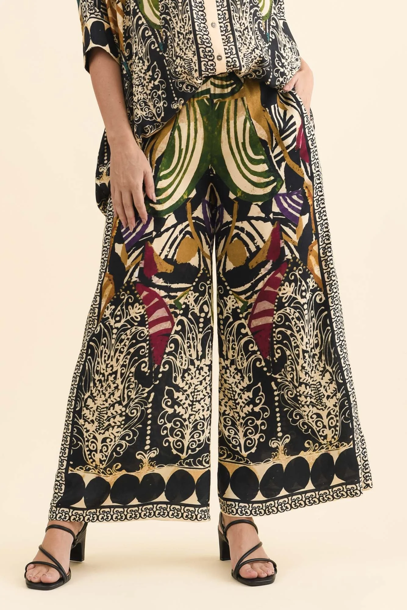 Odia Green Mosaic Wide Leg Pants