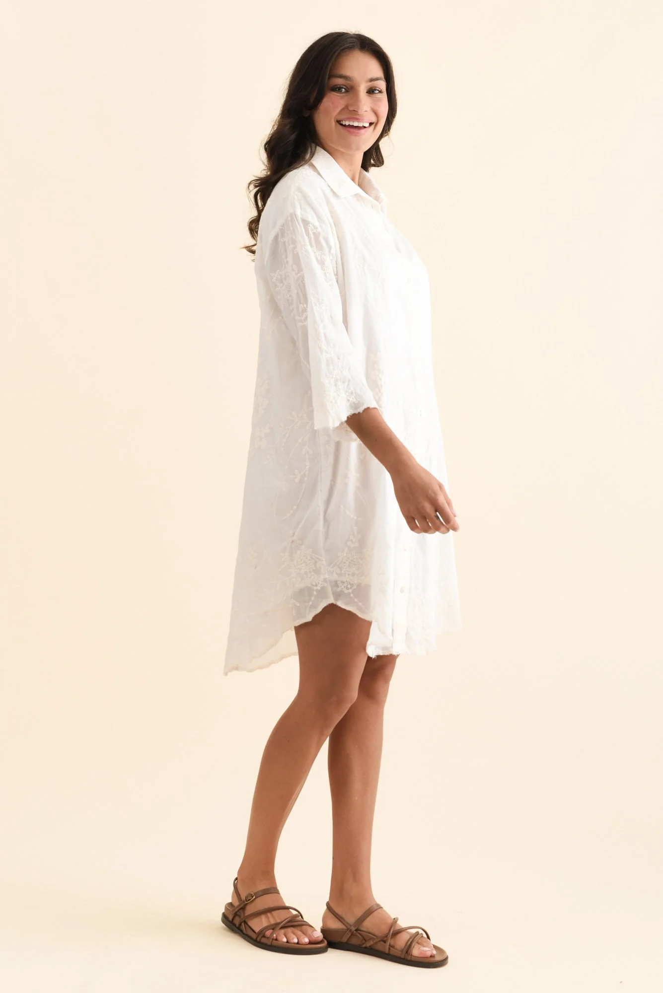 Offredo White Cotton Embroidered Shirt Dress - Image 4
