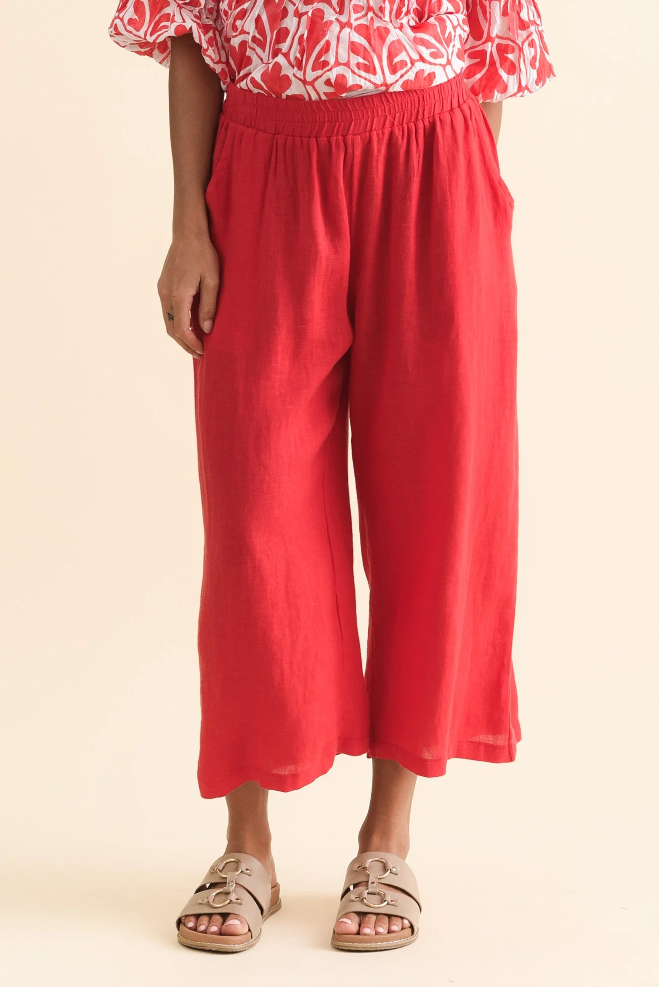 Olga Red Linen Wide Leg Pants