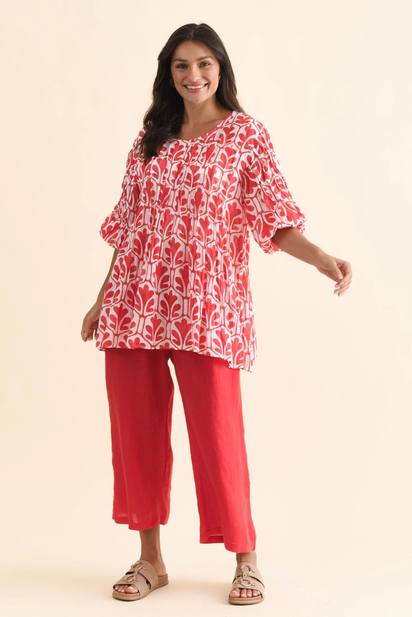 Olga Red Linen Wide Leg Pants - Image 2