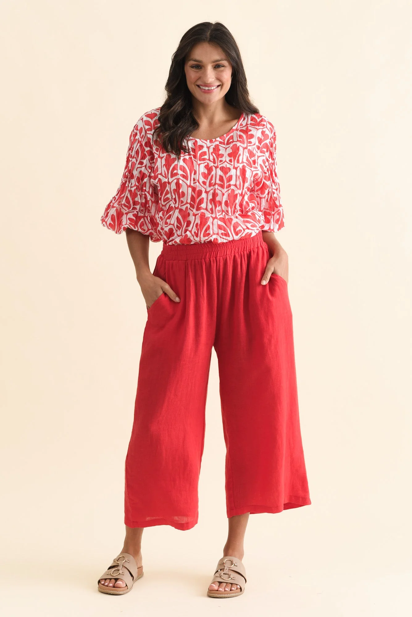 Olga Red Linen Wide Leg Pants - Image 6