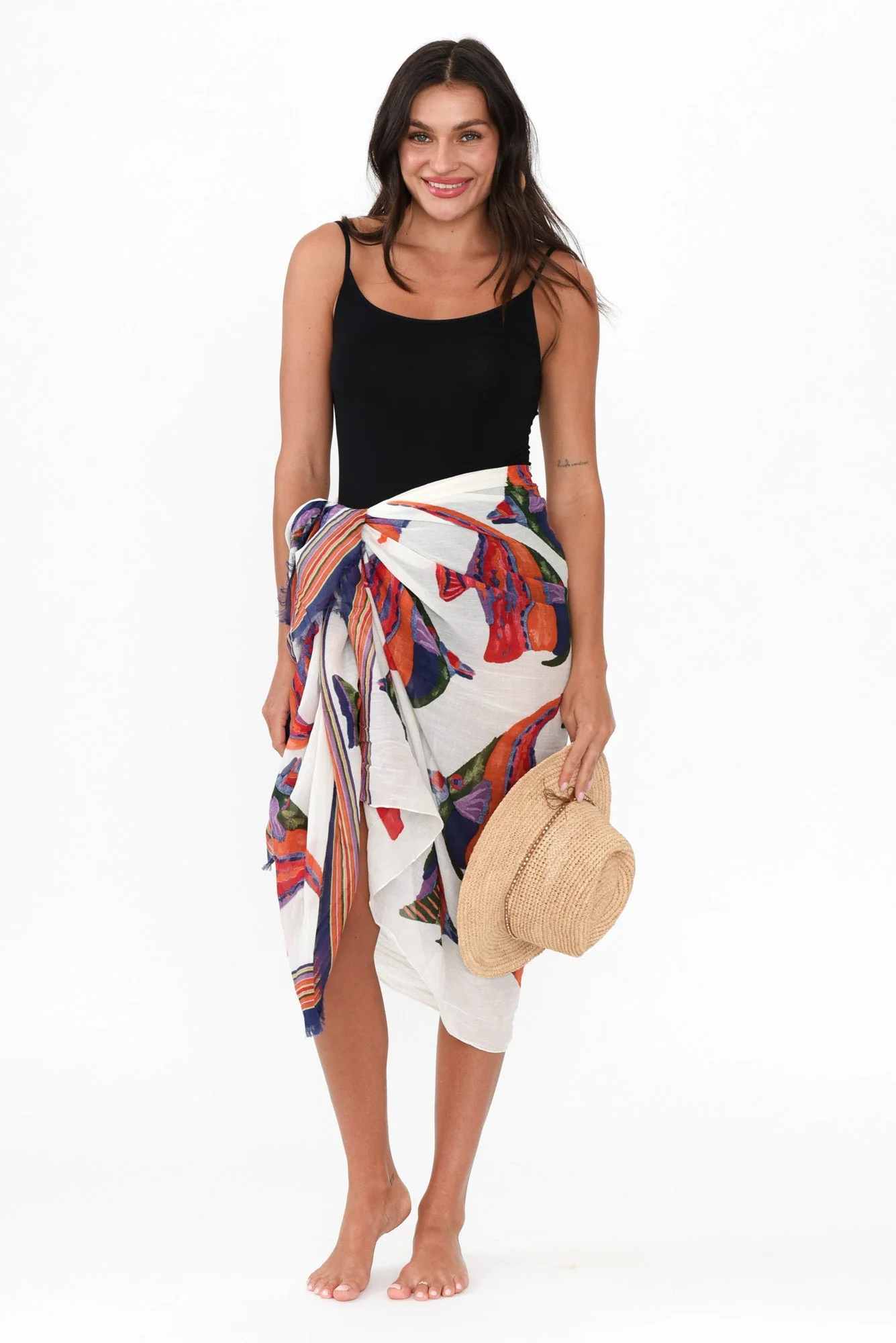 Omano White Sea Fringed Sarong - Image 2