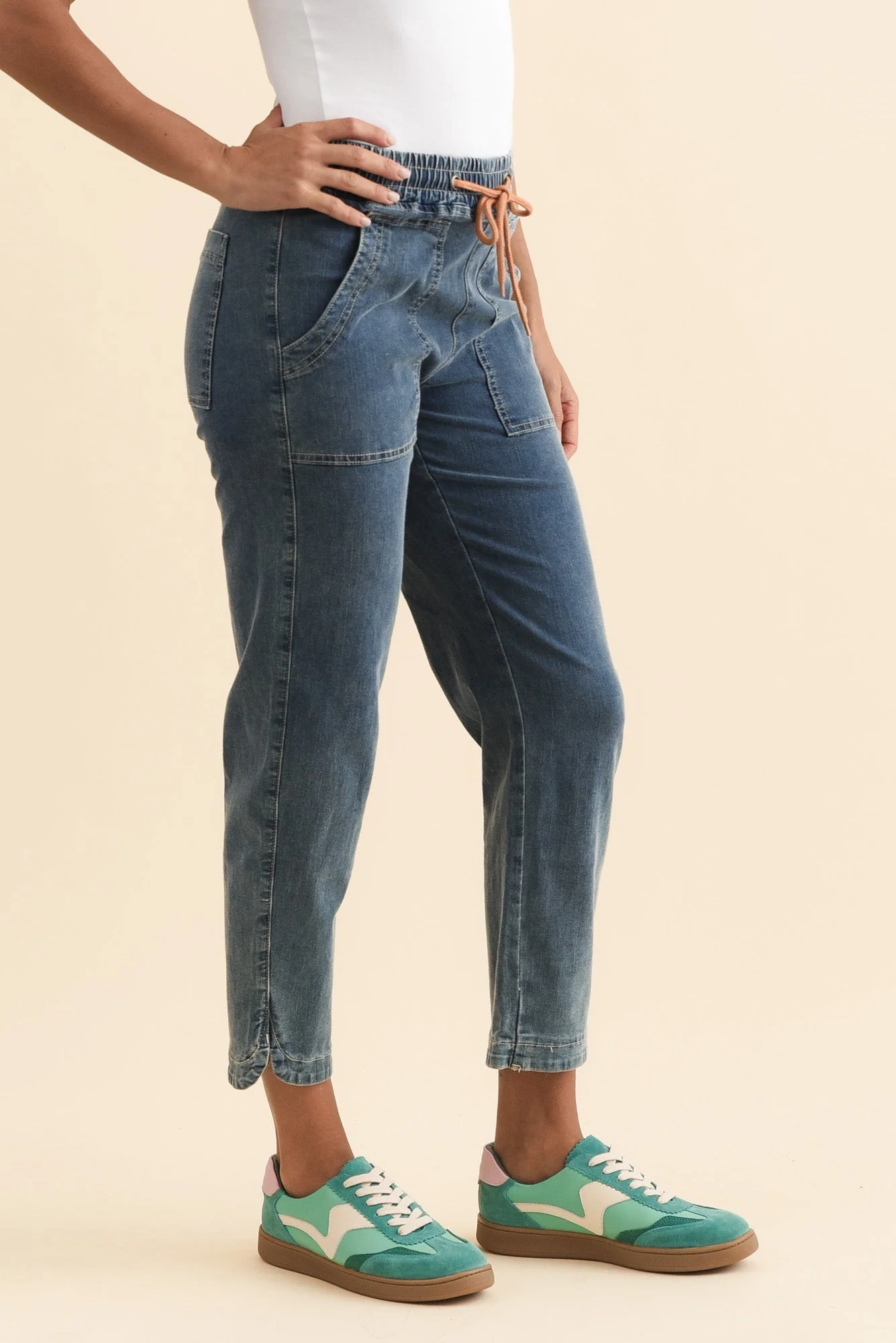 Orbe Dark Blue Denim Drawstring Jeans - Image 3