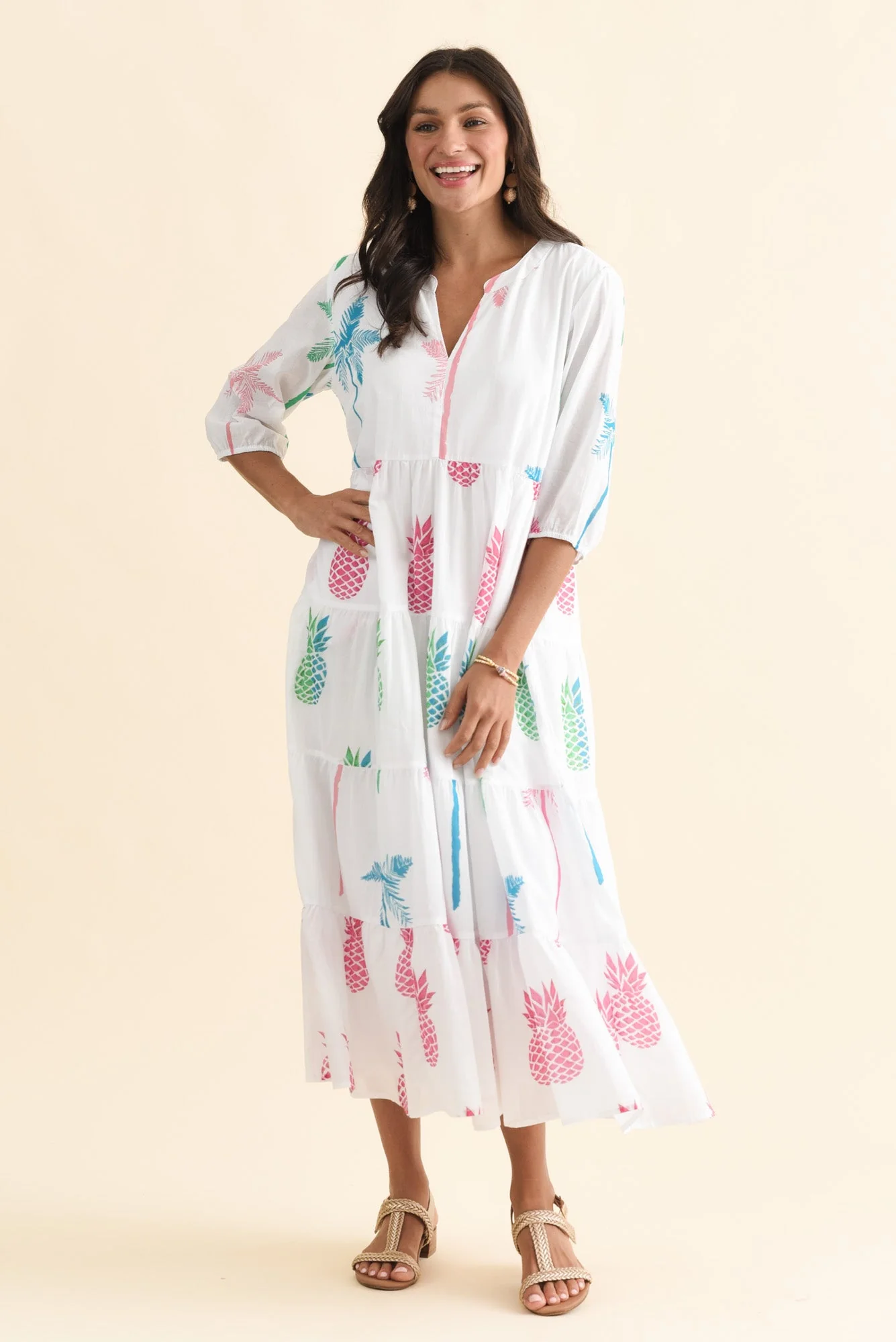 Oren White Tropical Cotton Tier Dress - Image 2