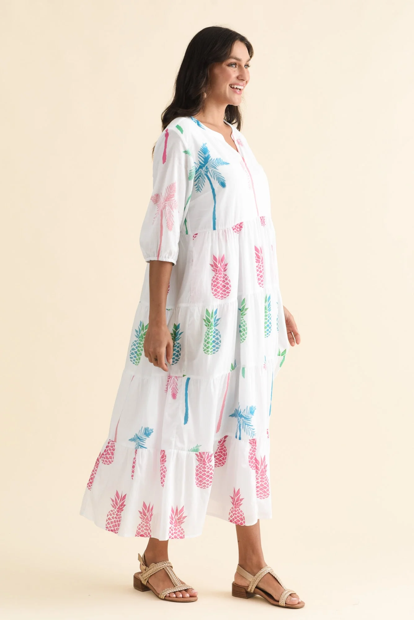 Oren White Tropical Cotton Tier Dress - Image 3