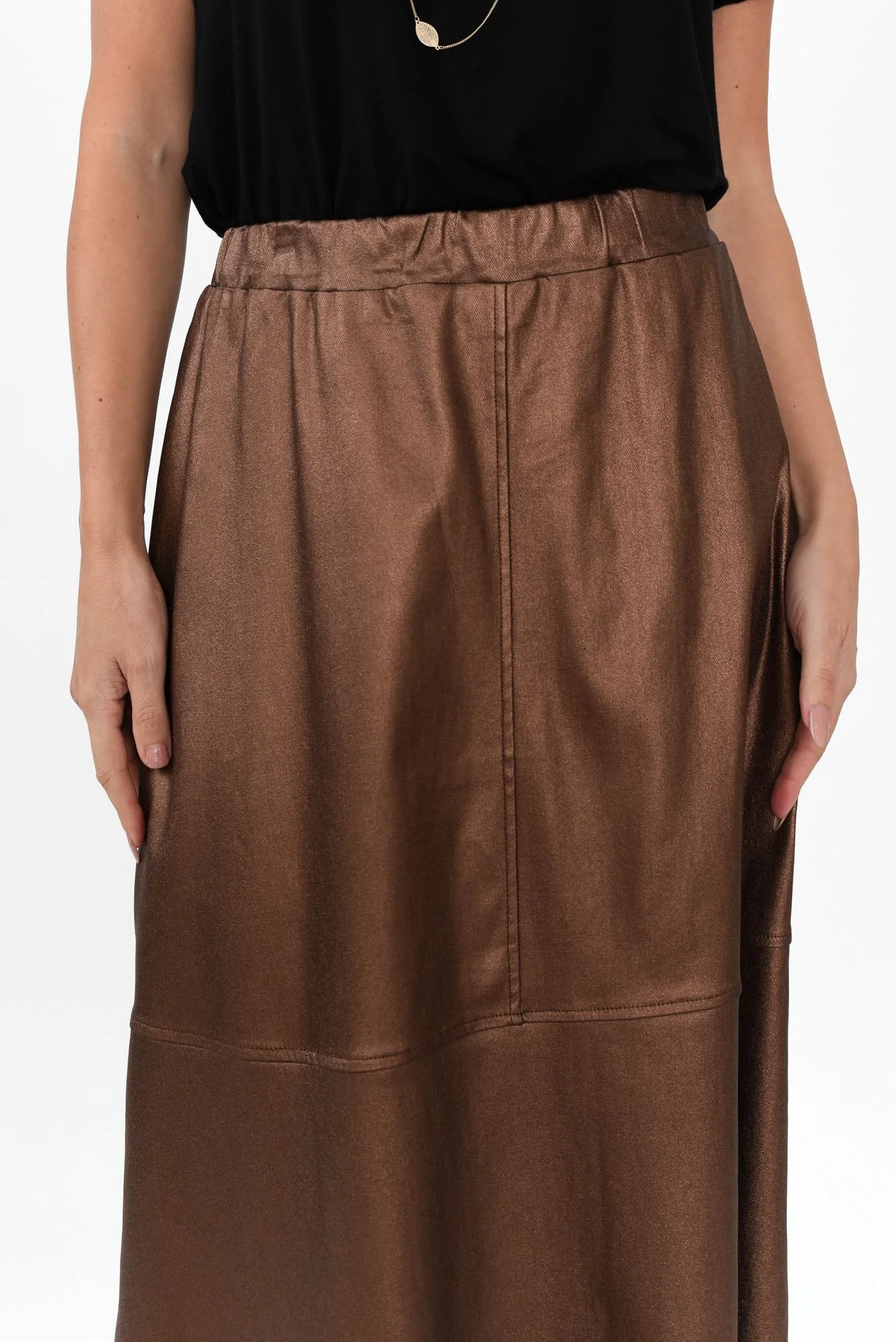 Oriel Bronze Faux Leather Midi Skirt - Image 4