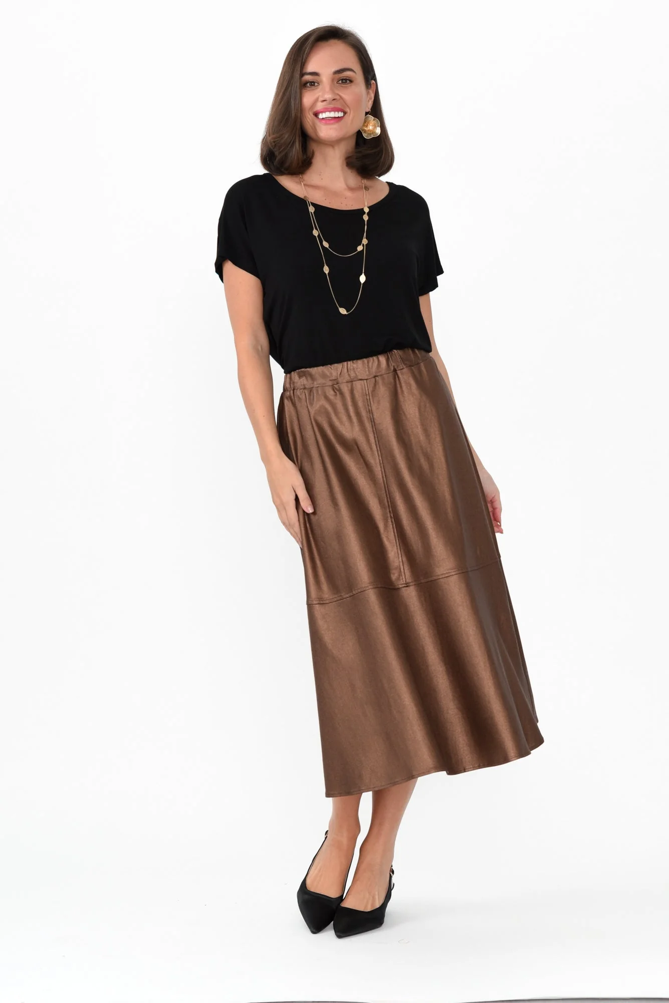 Oriel Bronze Faux Leather Midi Skirt - Image 7