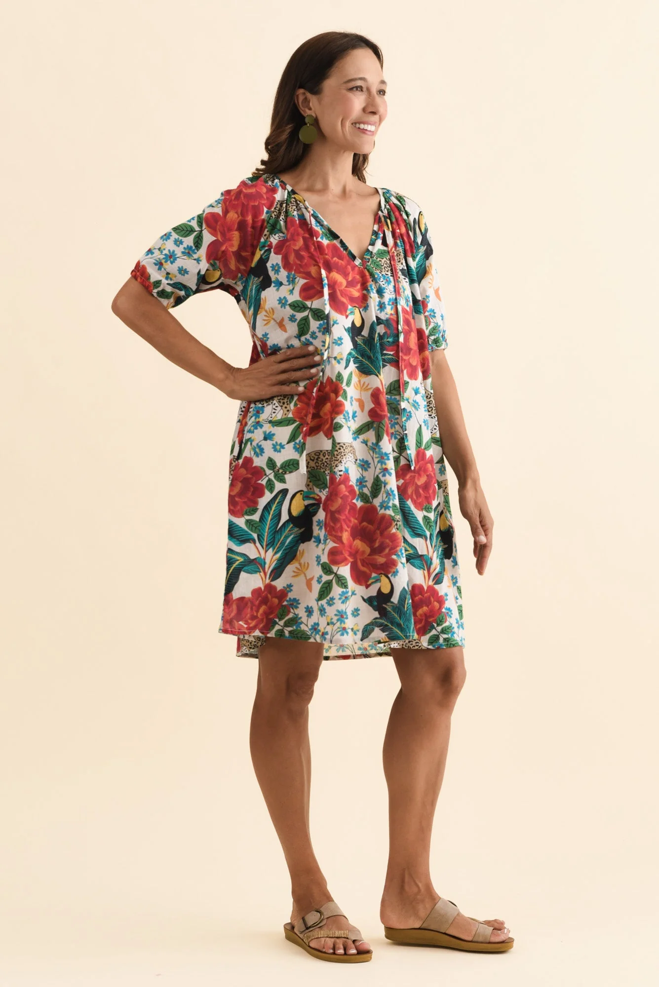 Orion Red Jungle Cotton Dress - Image 3