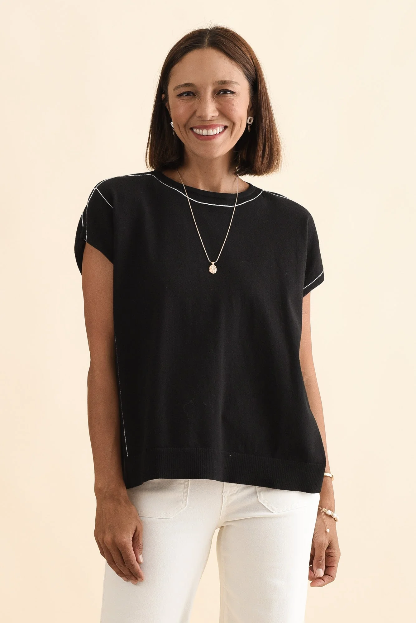 Orla Black Cotton Blend Knit Top