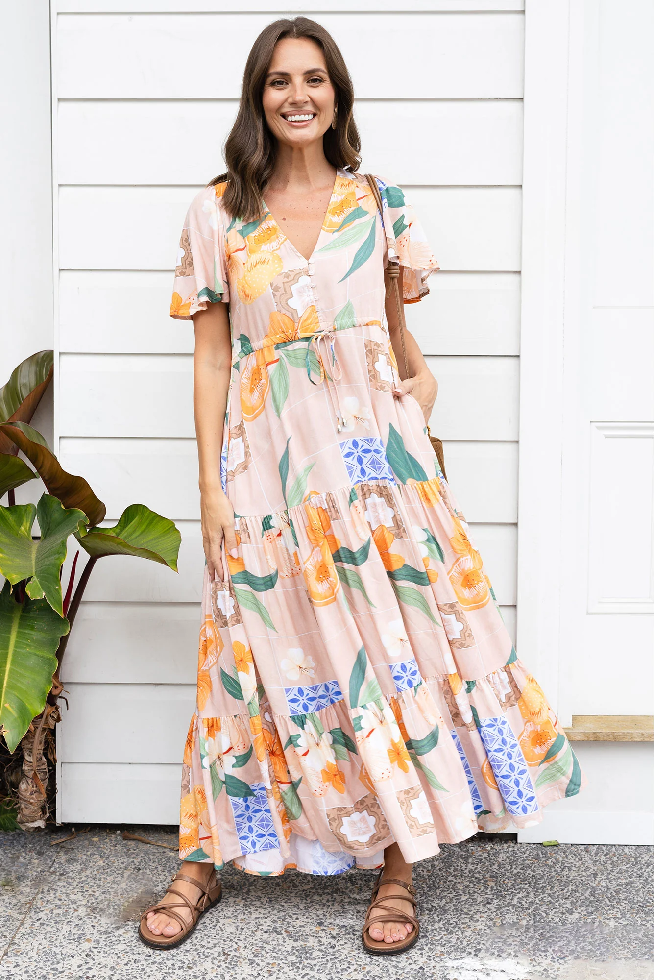 Orson Apricot Floral Tier Dress