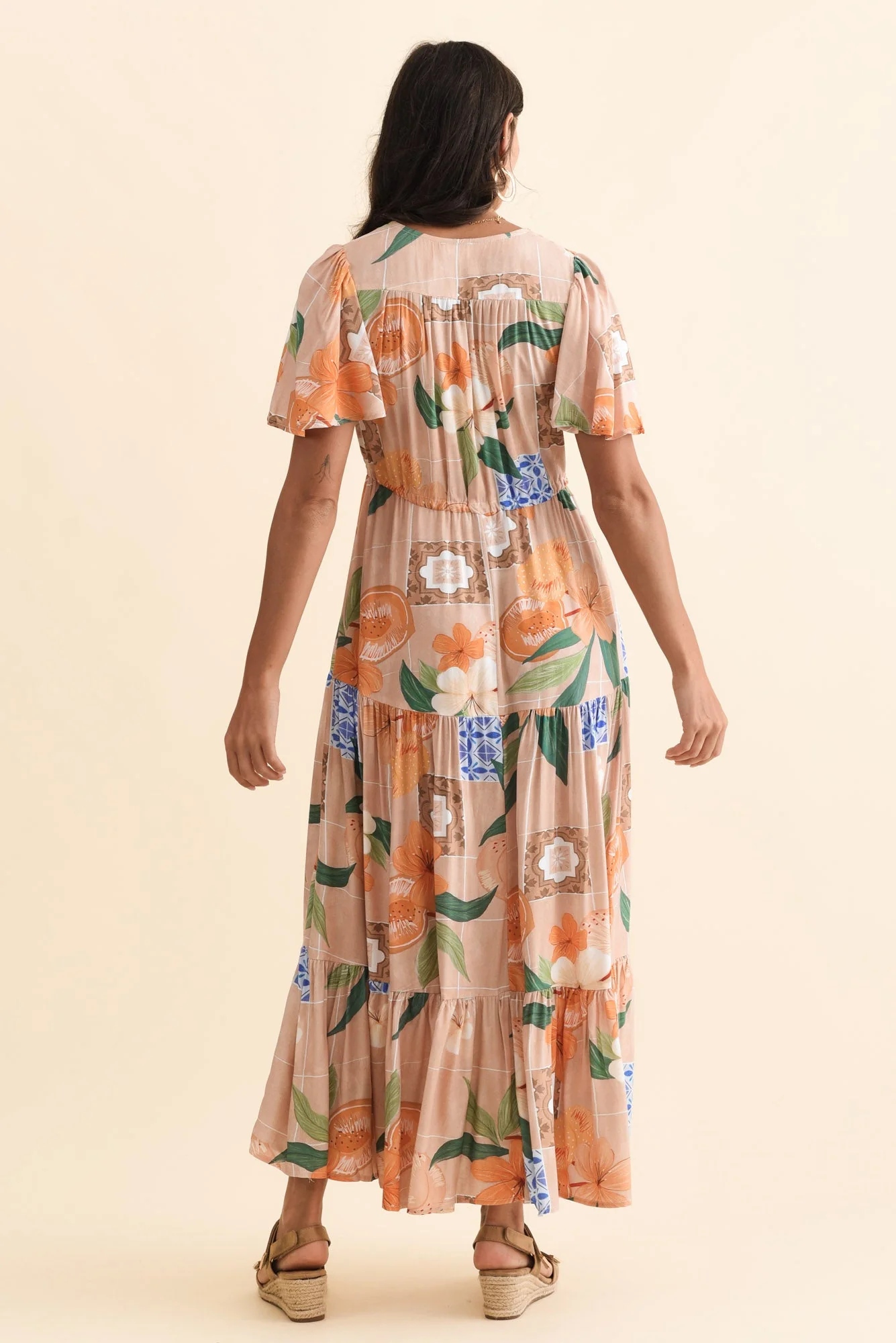 Orson Apricot Floral Tier Dress - Image 5