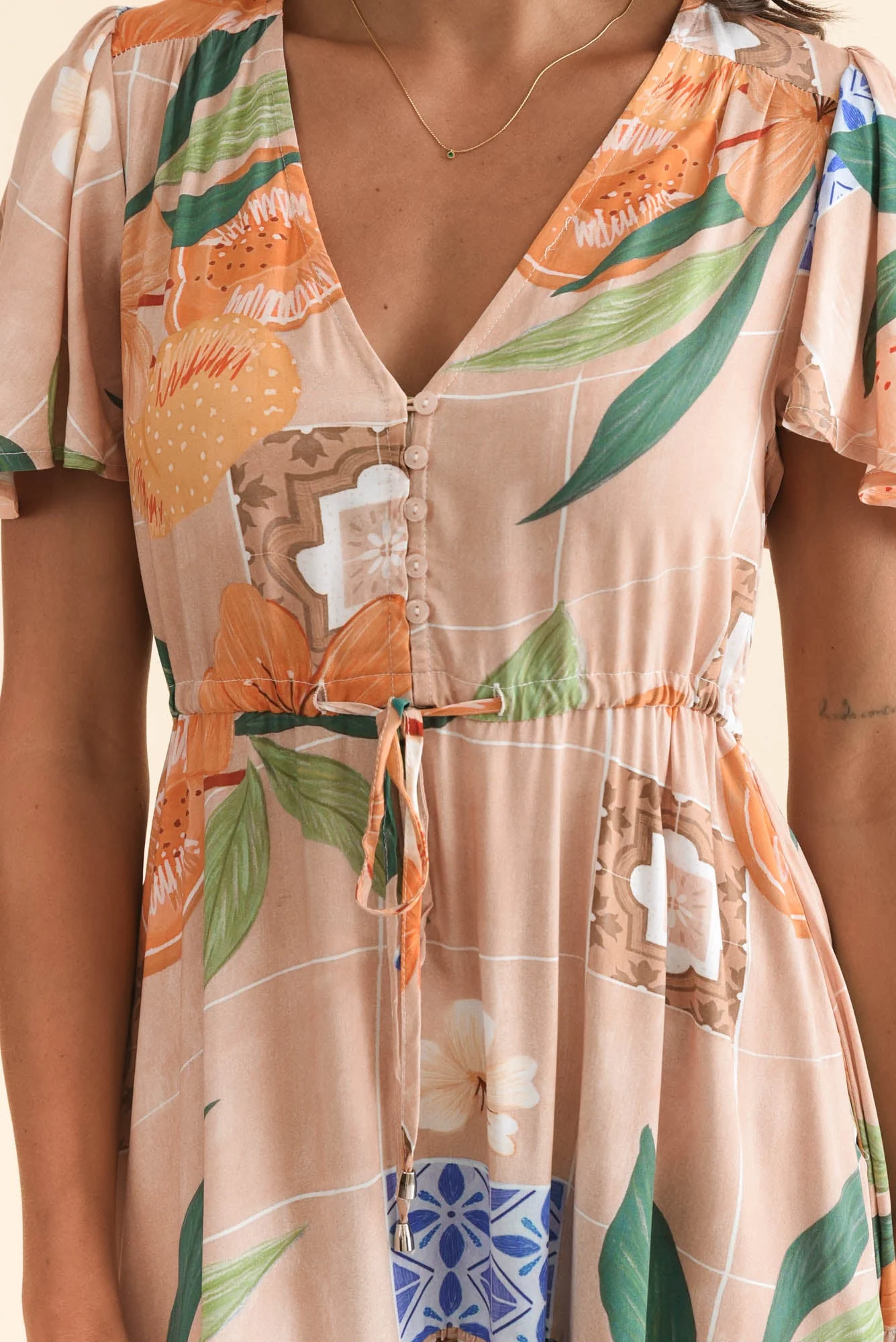 Orson Apricot Floral Tier Dress - Image 6